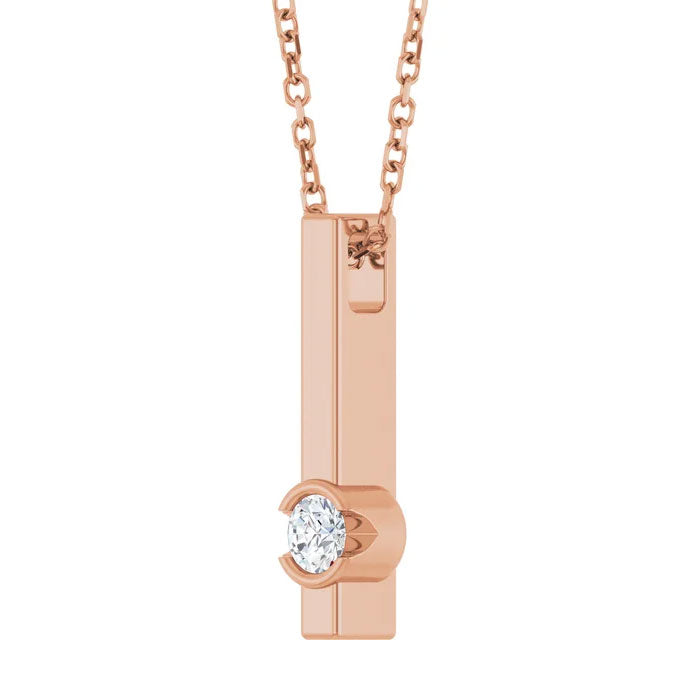 1/10 CTW Natural Diamond Bar Pendant Necklace 14K Gold