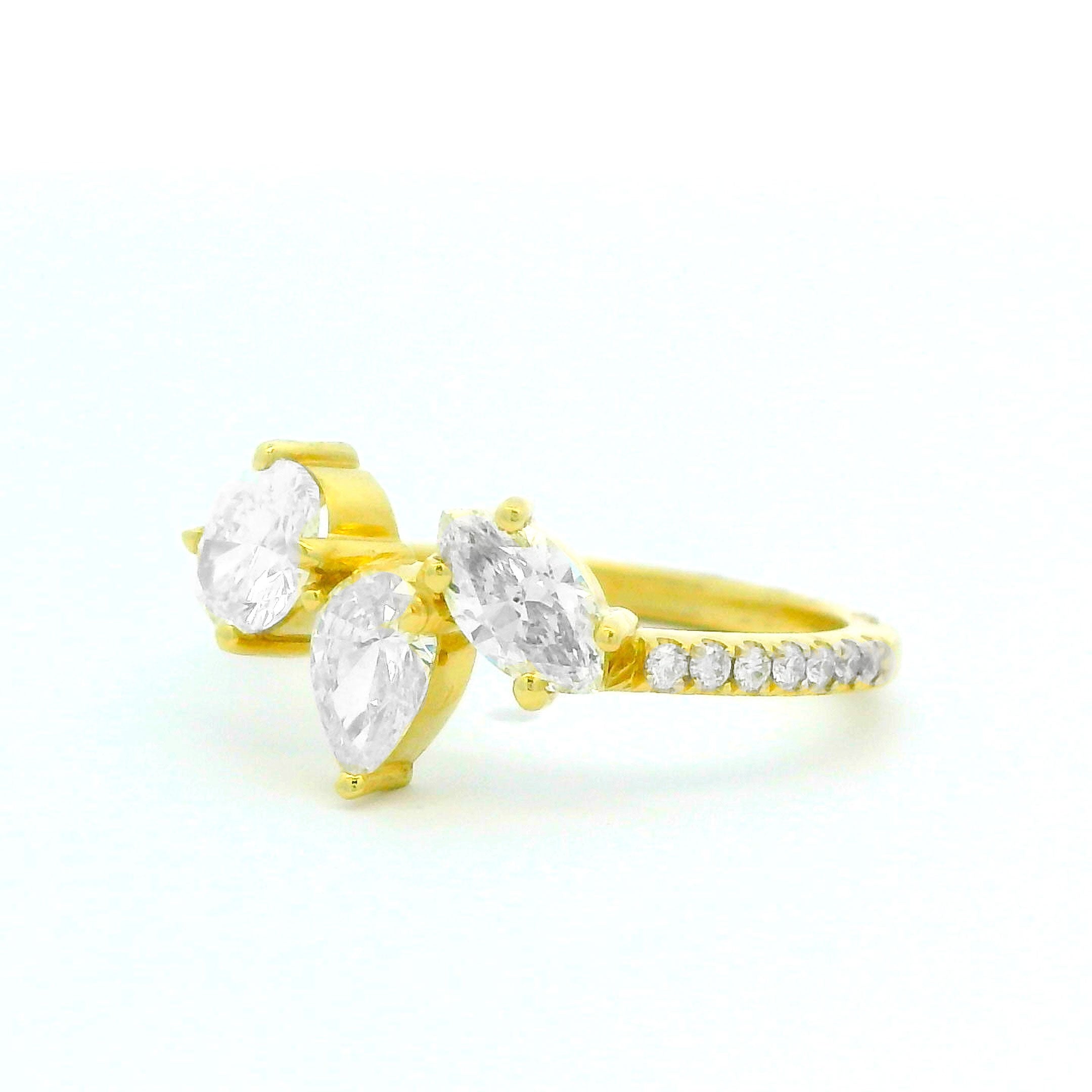 2.12 CTW Mixed Cut Three-Stone Diamond Ring 18K Yellow Gold