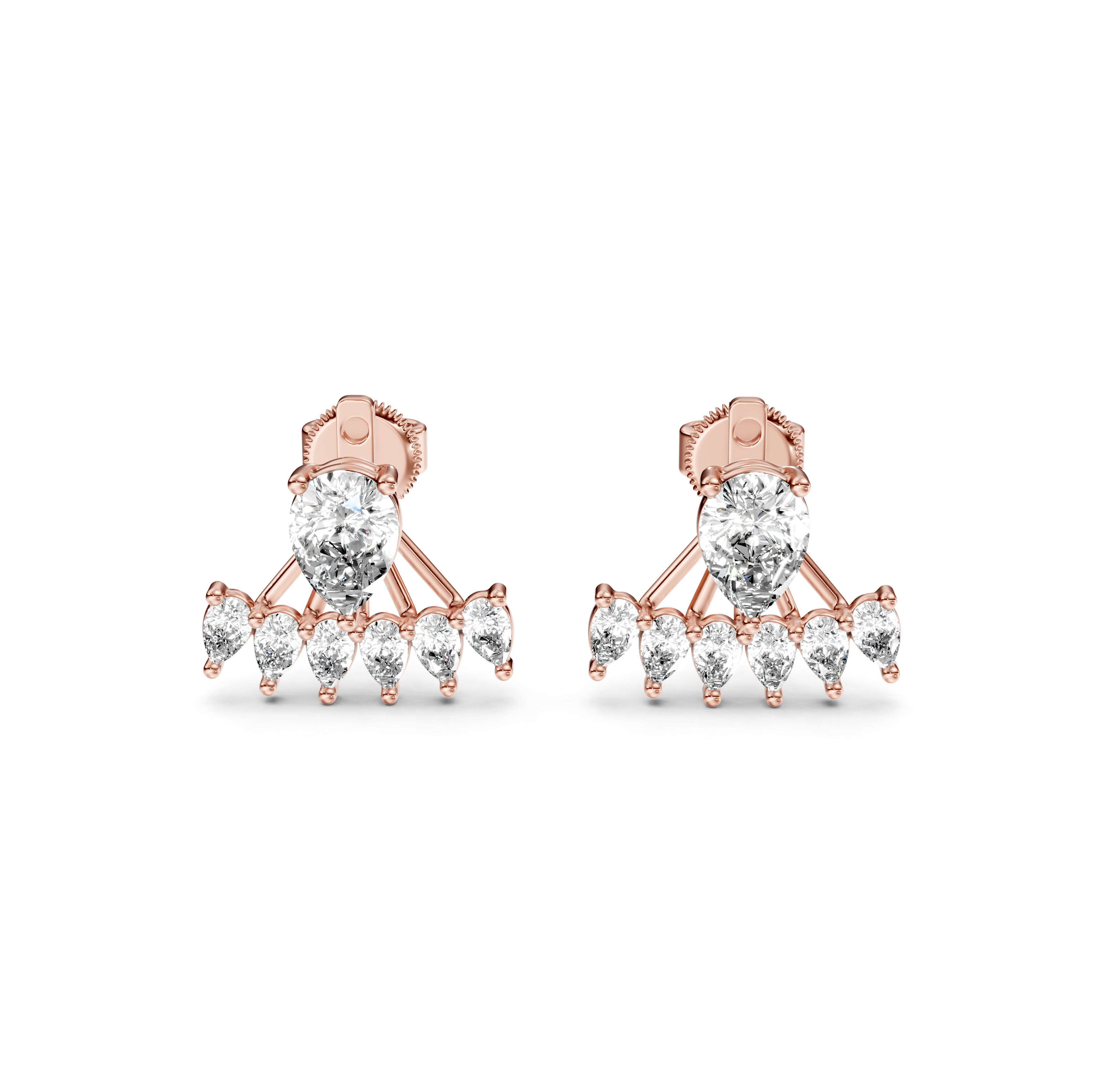 Pear Cut Fan Jacket Diamond Stud Earrings