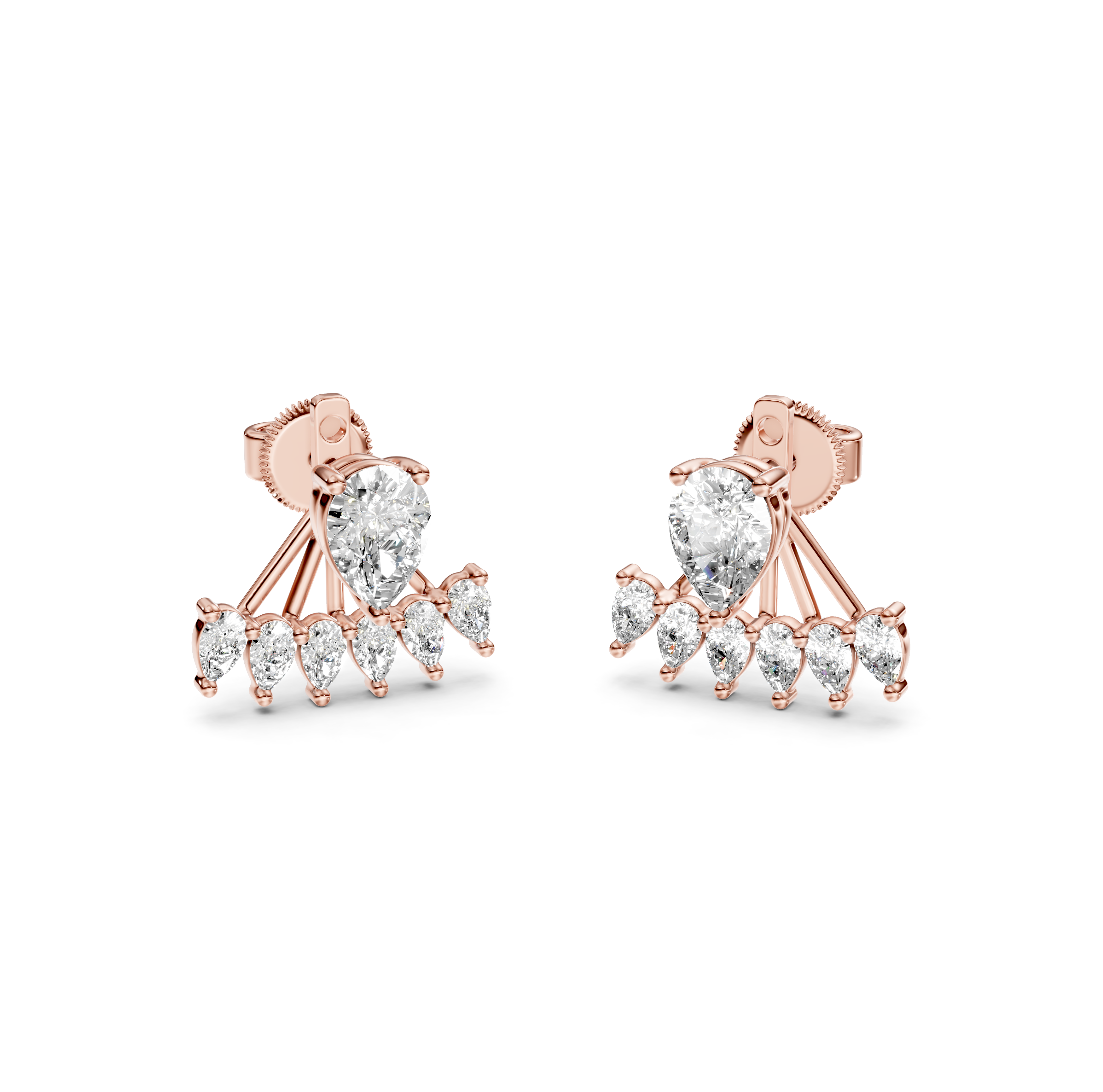 Pear Cut Fan Jacket Diamond Stud Earrings