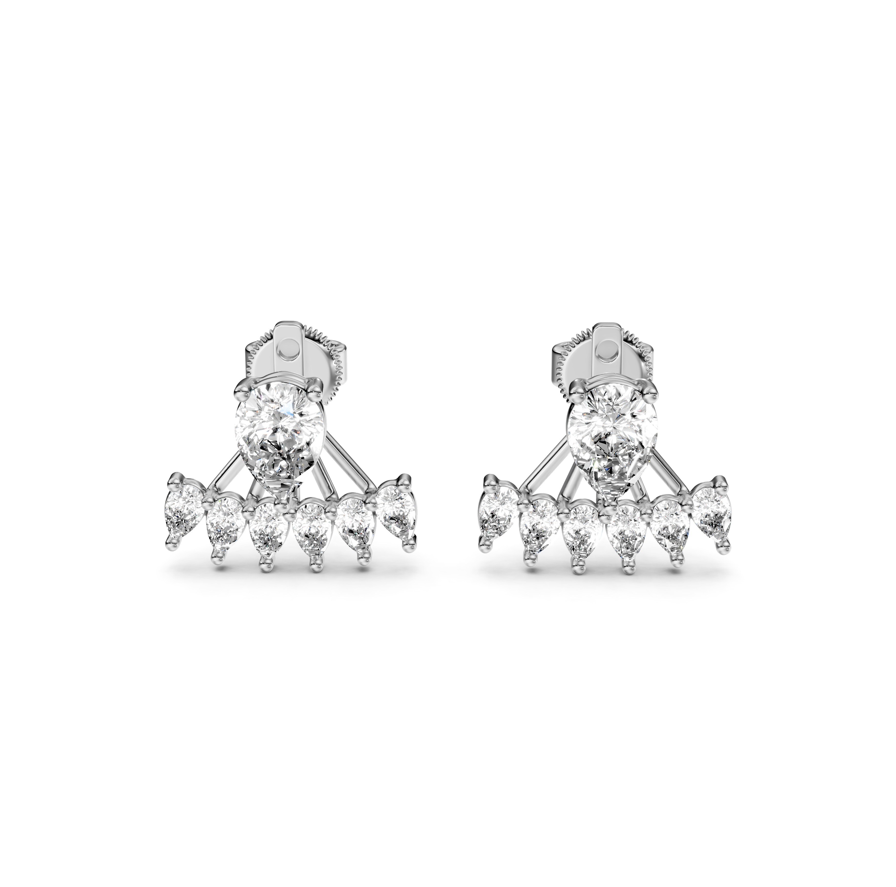 Pear Cut Fan Jacket Diamond Stud Earrings