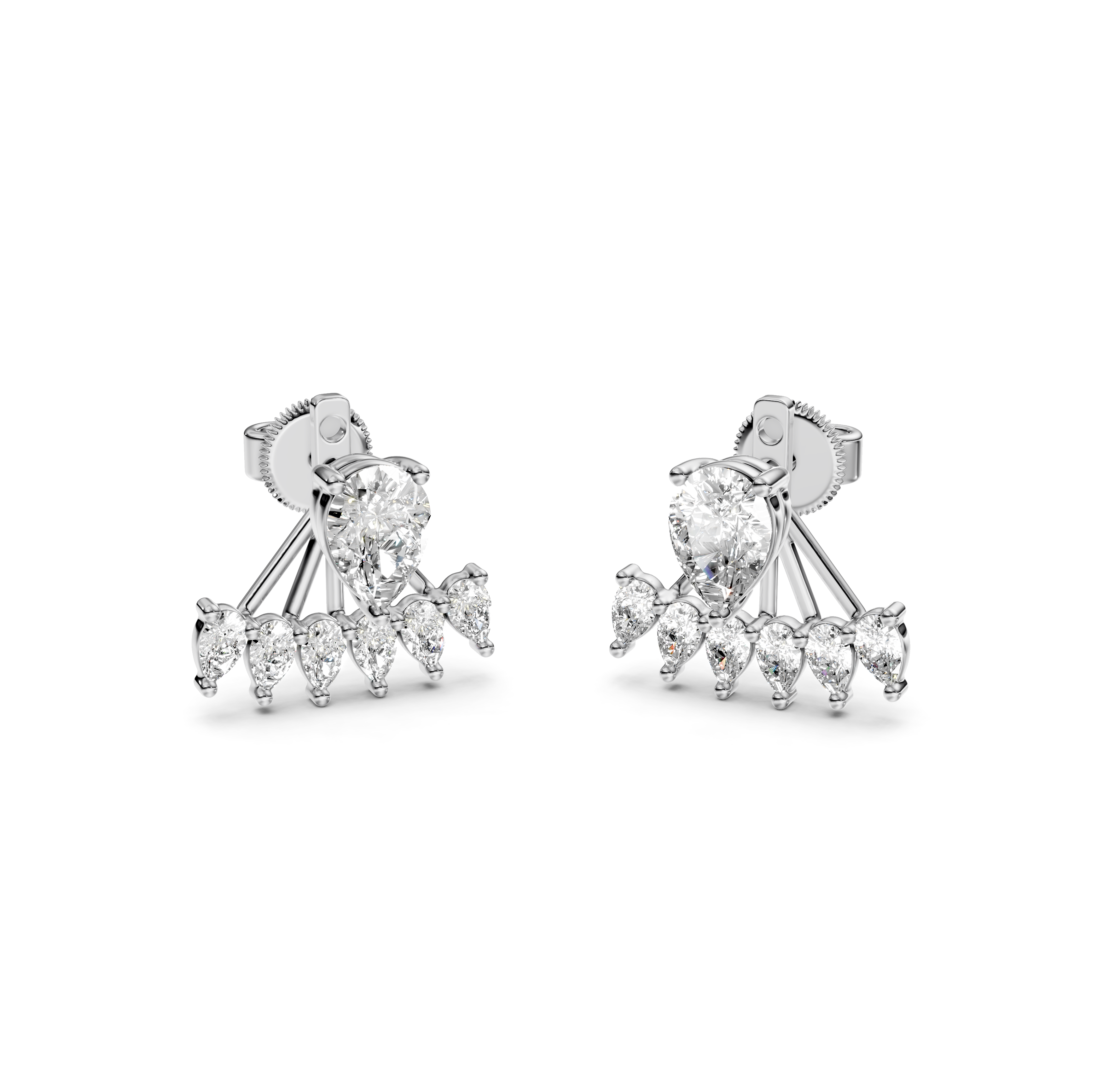 Pear Cut Fan Jacket Diamond Stud Earrings