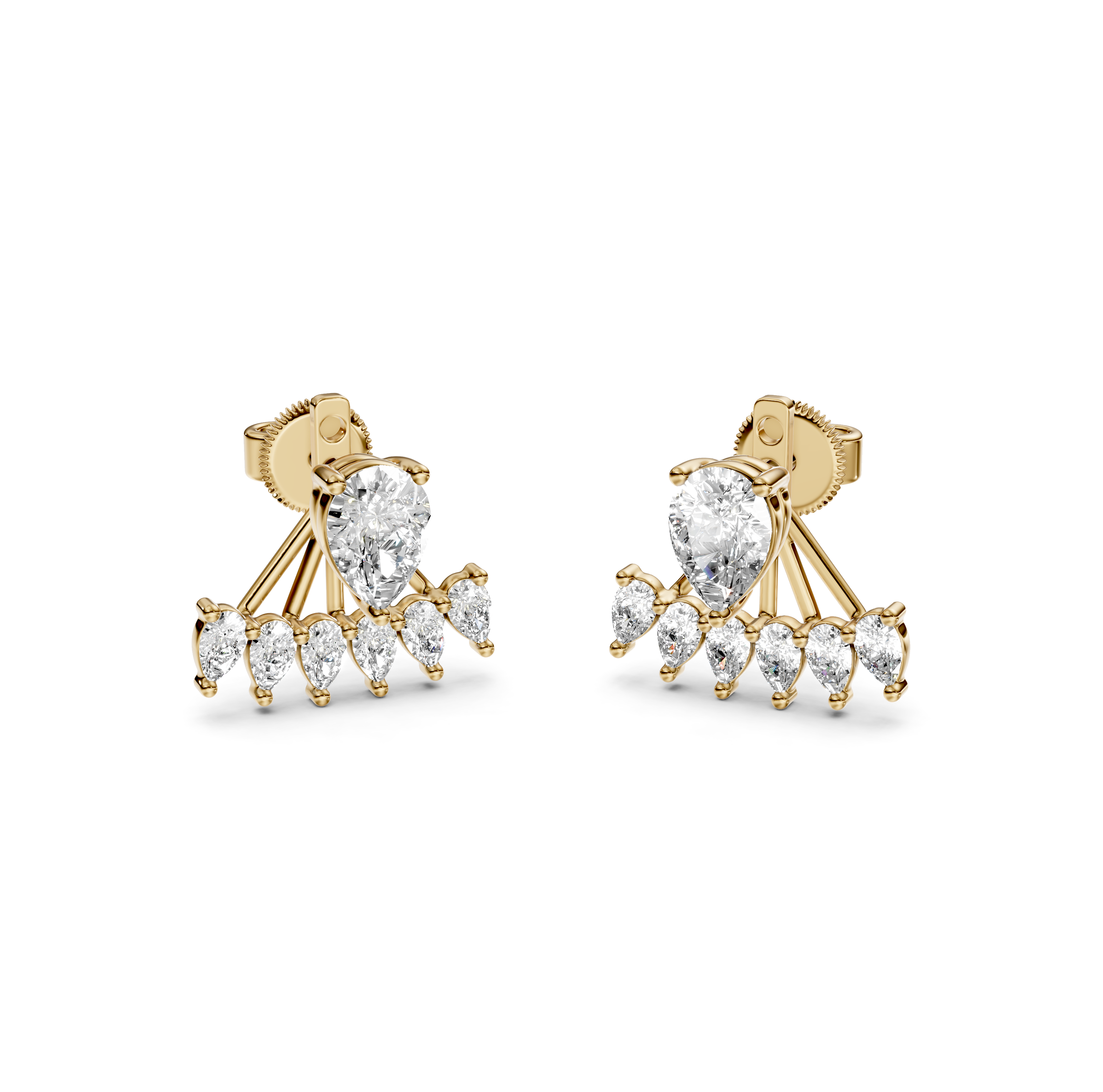 Pear Cut Fan Jacket Diamond Stud Earrings