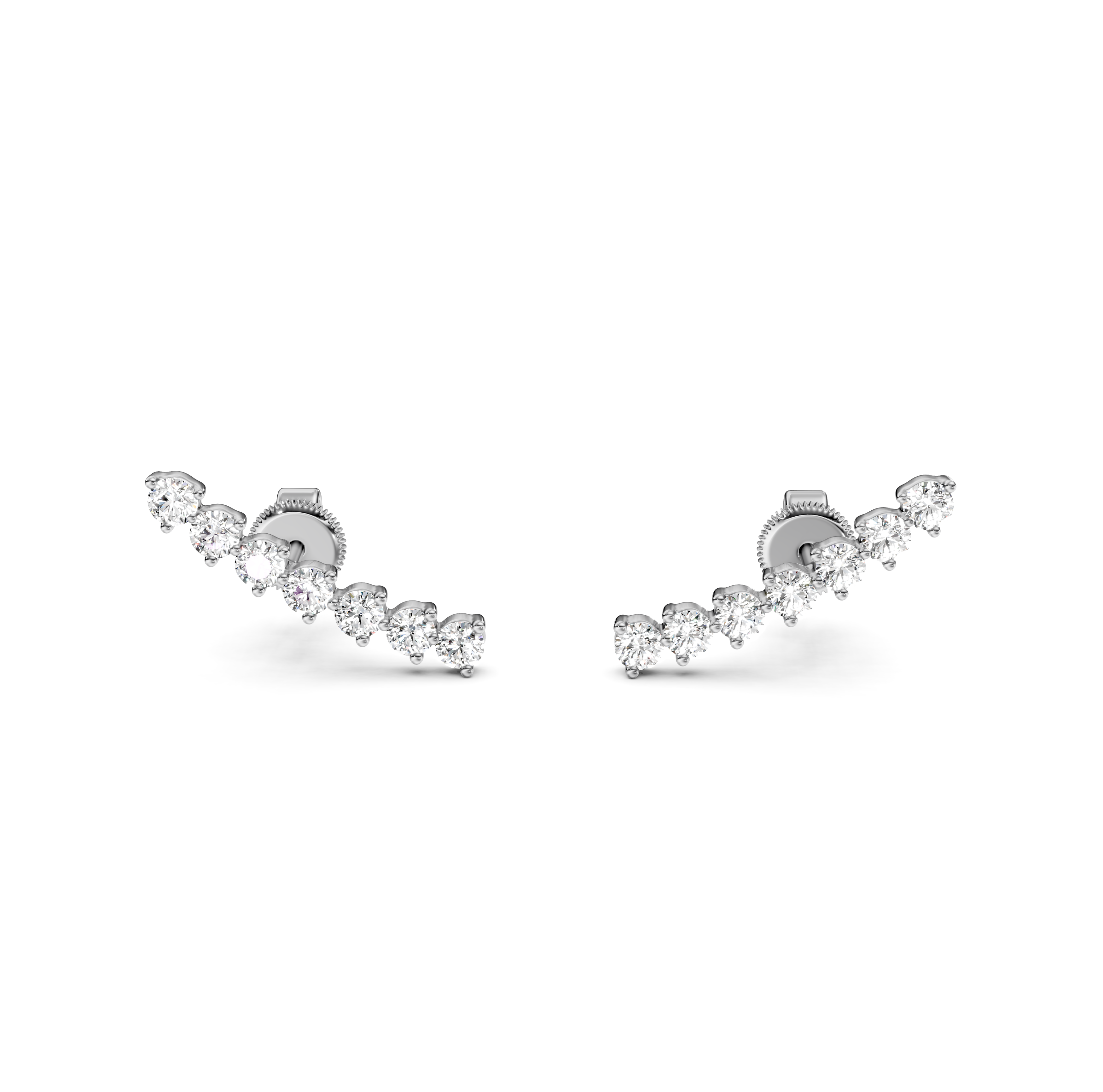 Round Cut Curved Bar Diamond Climber Earrings