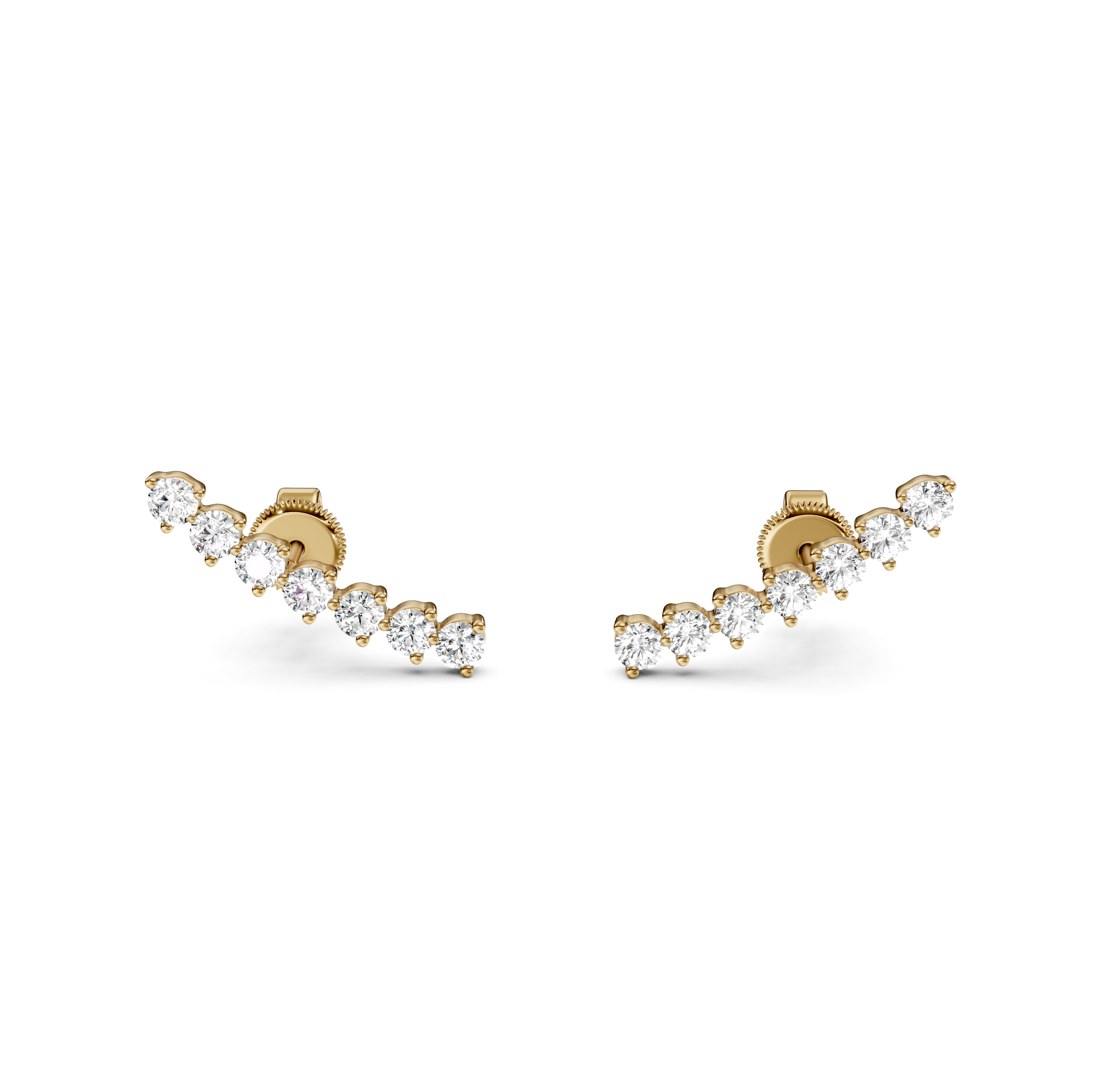 Round Cut Curved Bar Diamond Climber Earrings