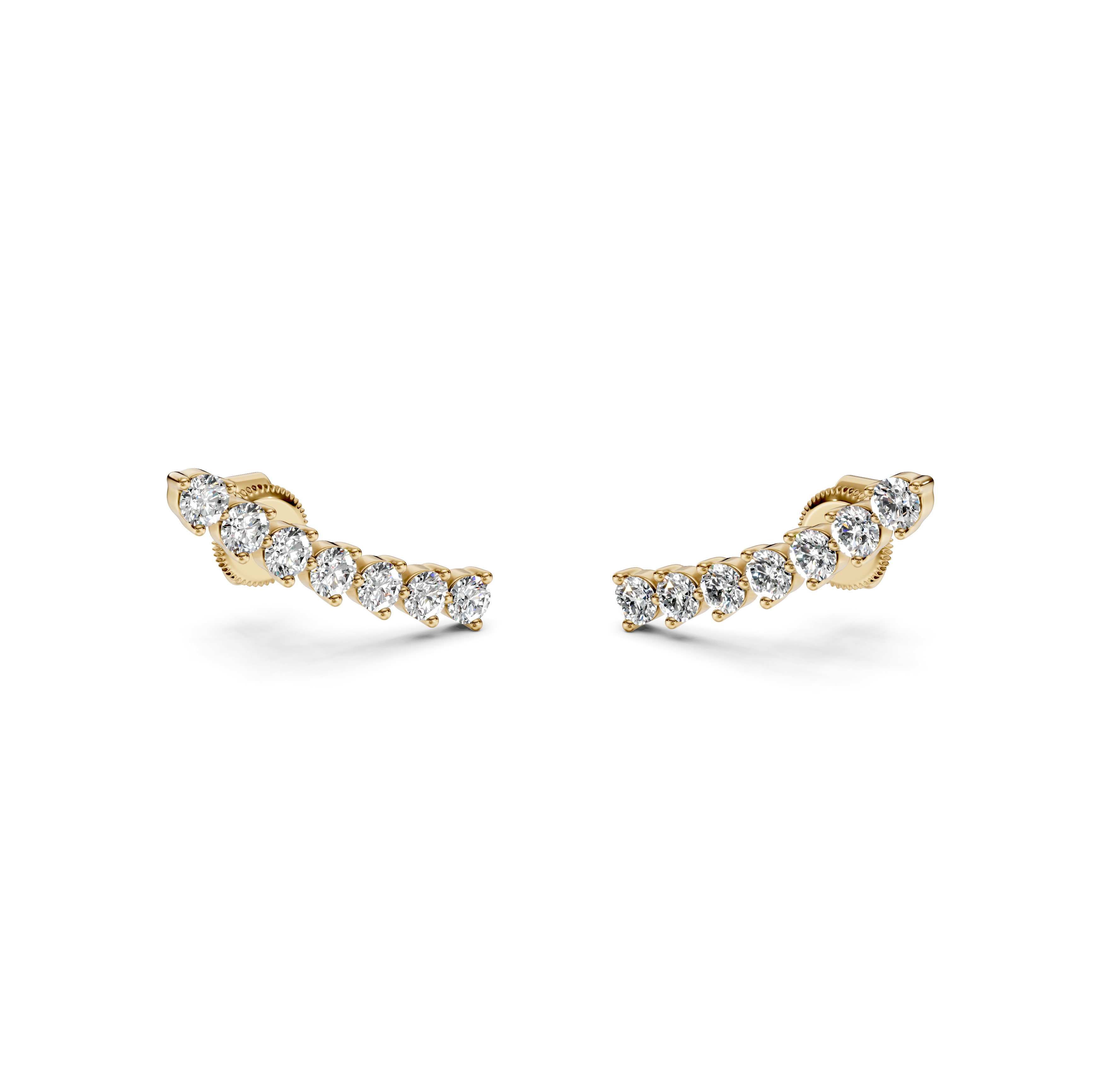 Round Cut Curved Bar Diamond Climber Earrings