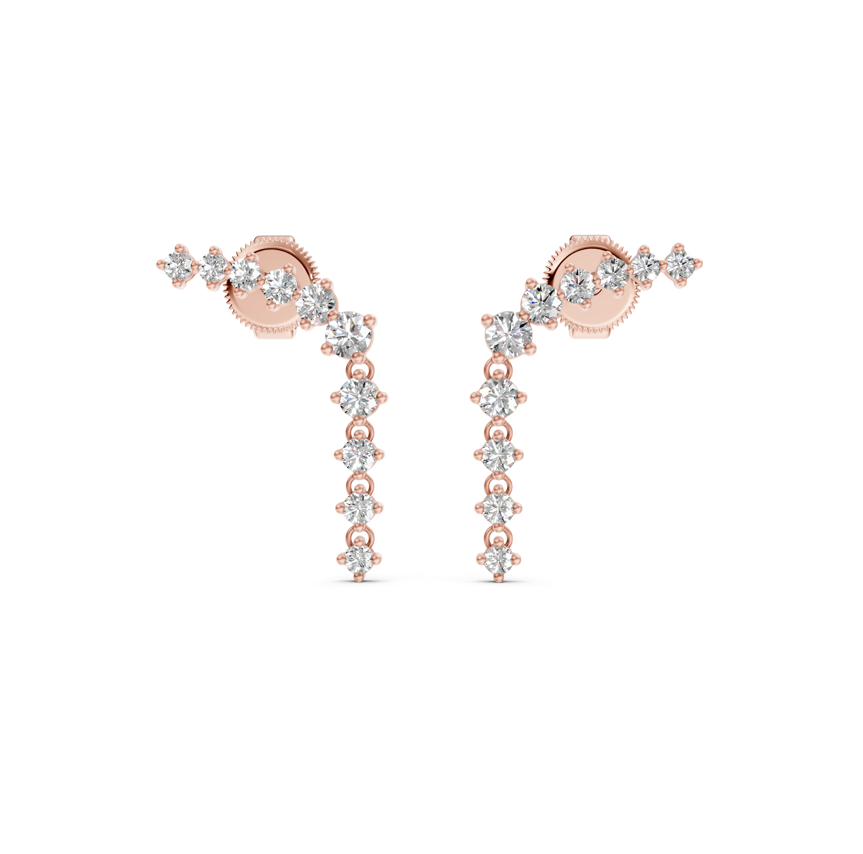 Curved Bar & Drop Chain Diamond Earrings