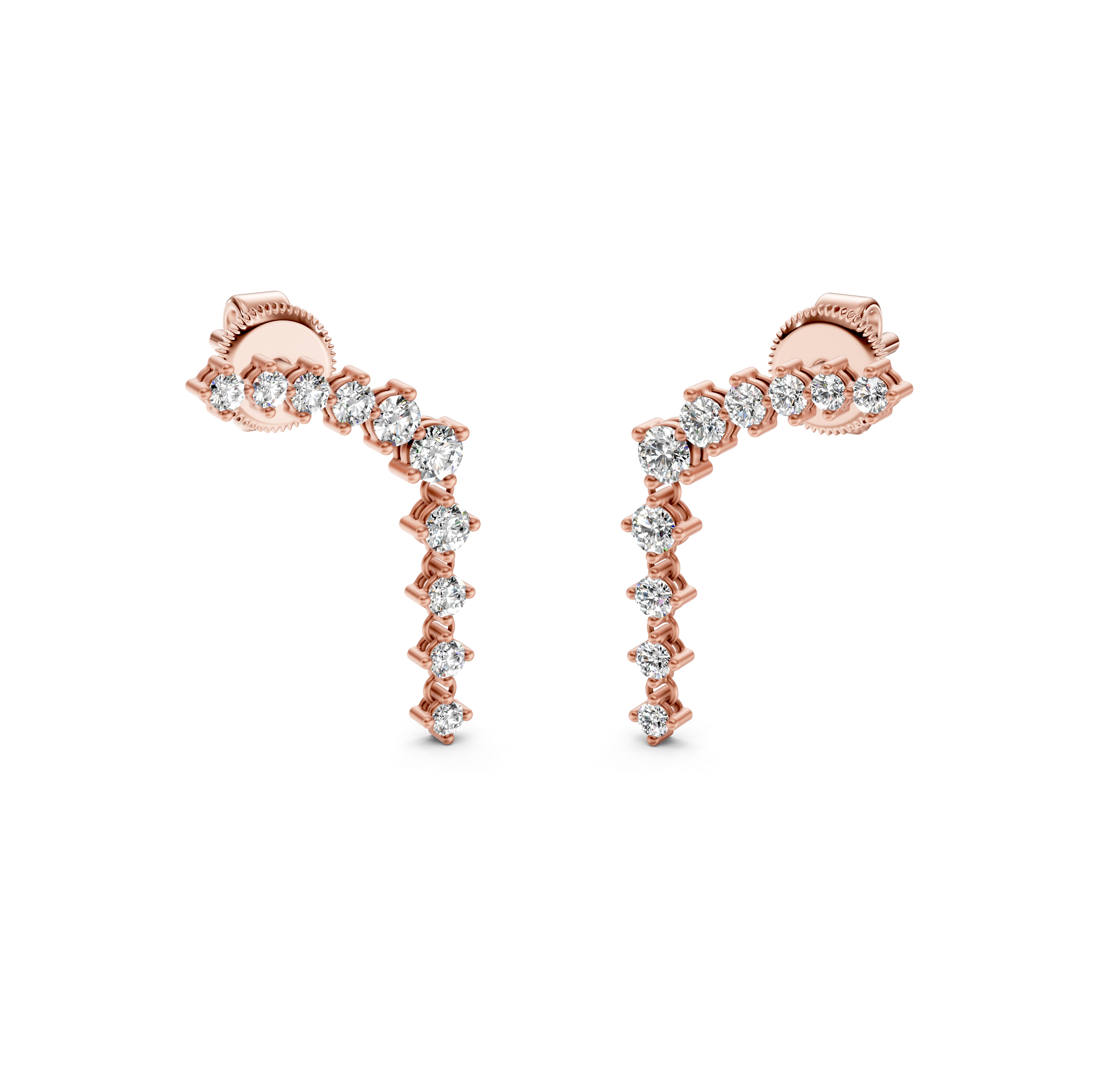 Curved Bar & Drop Chain Diamond Earrings