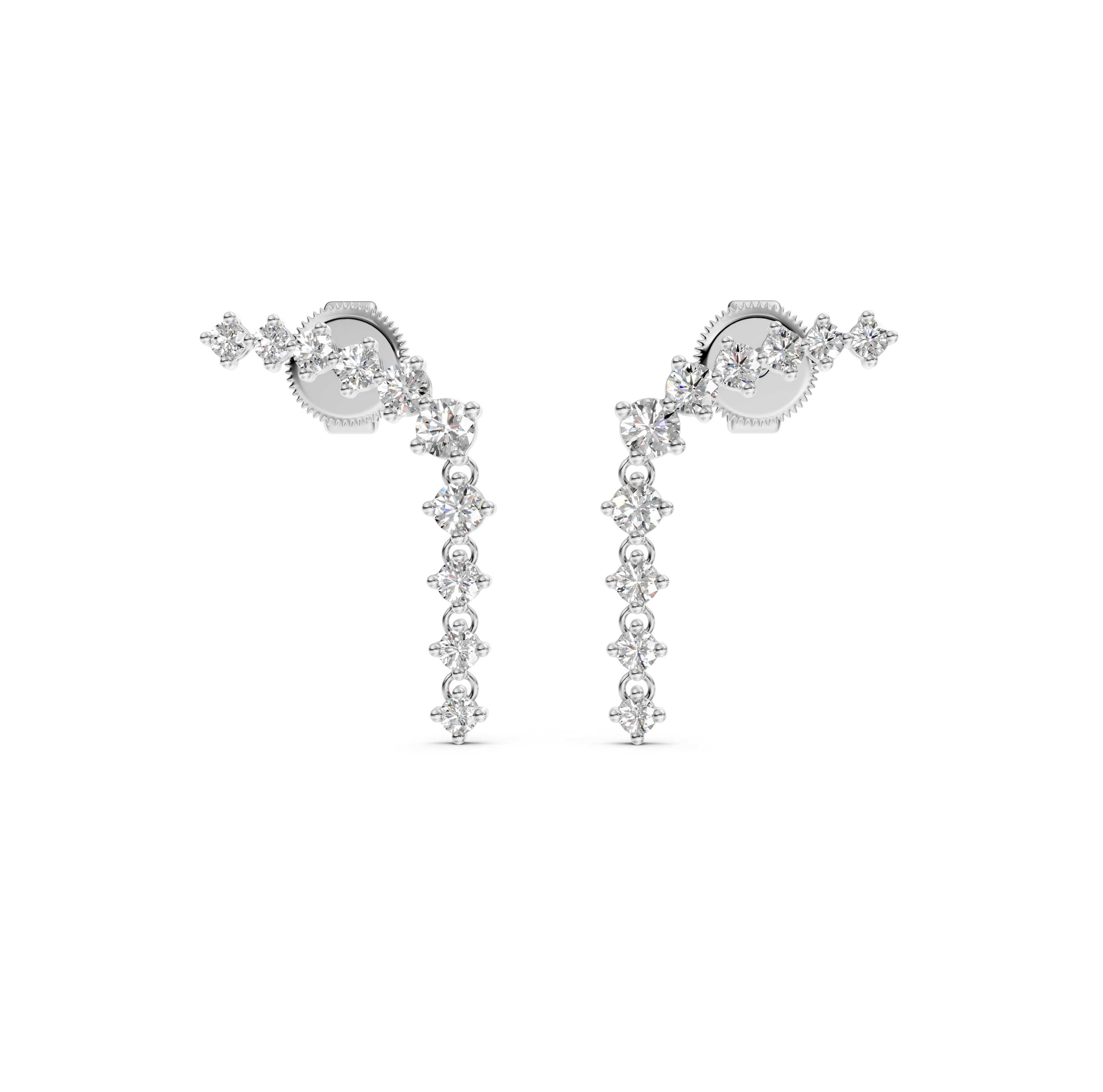 Curved Bar & Drop Chain Diamond Earrings