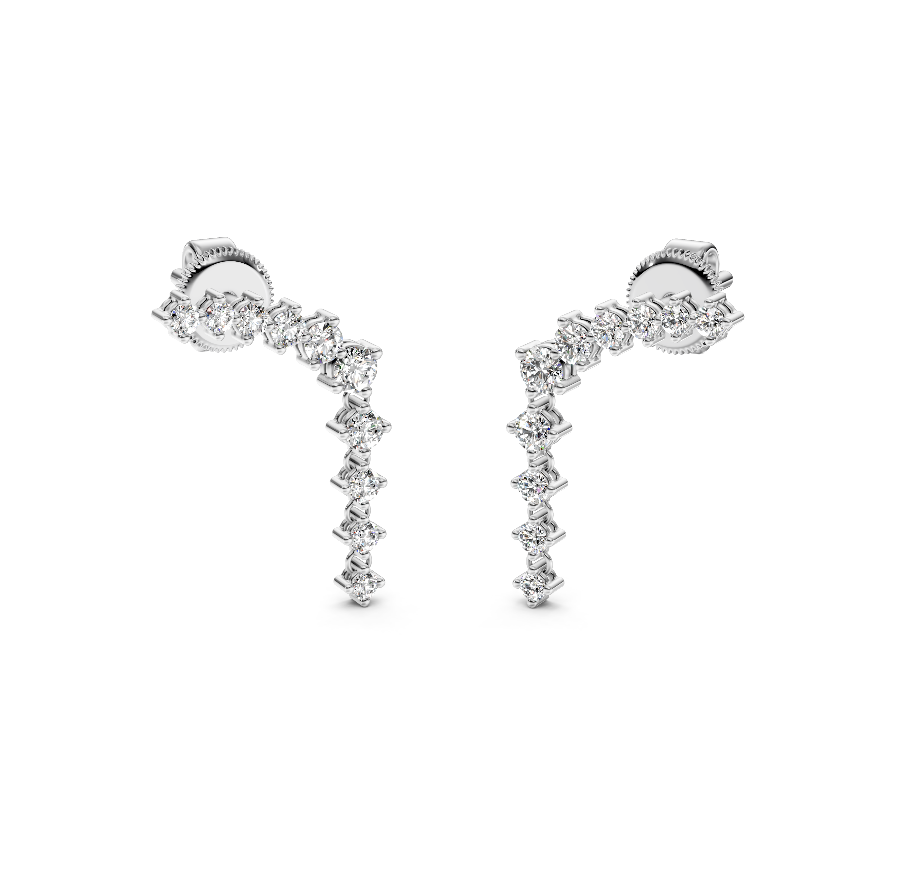 Curved Bar & Drop Chain Diamond Earrings