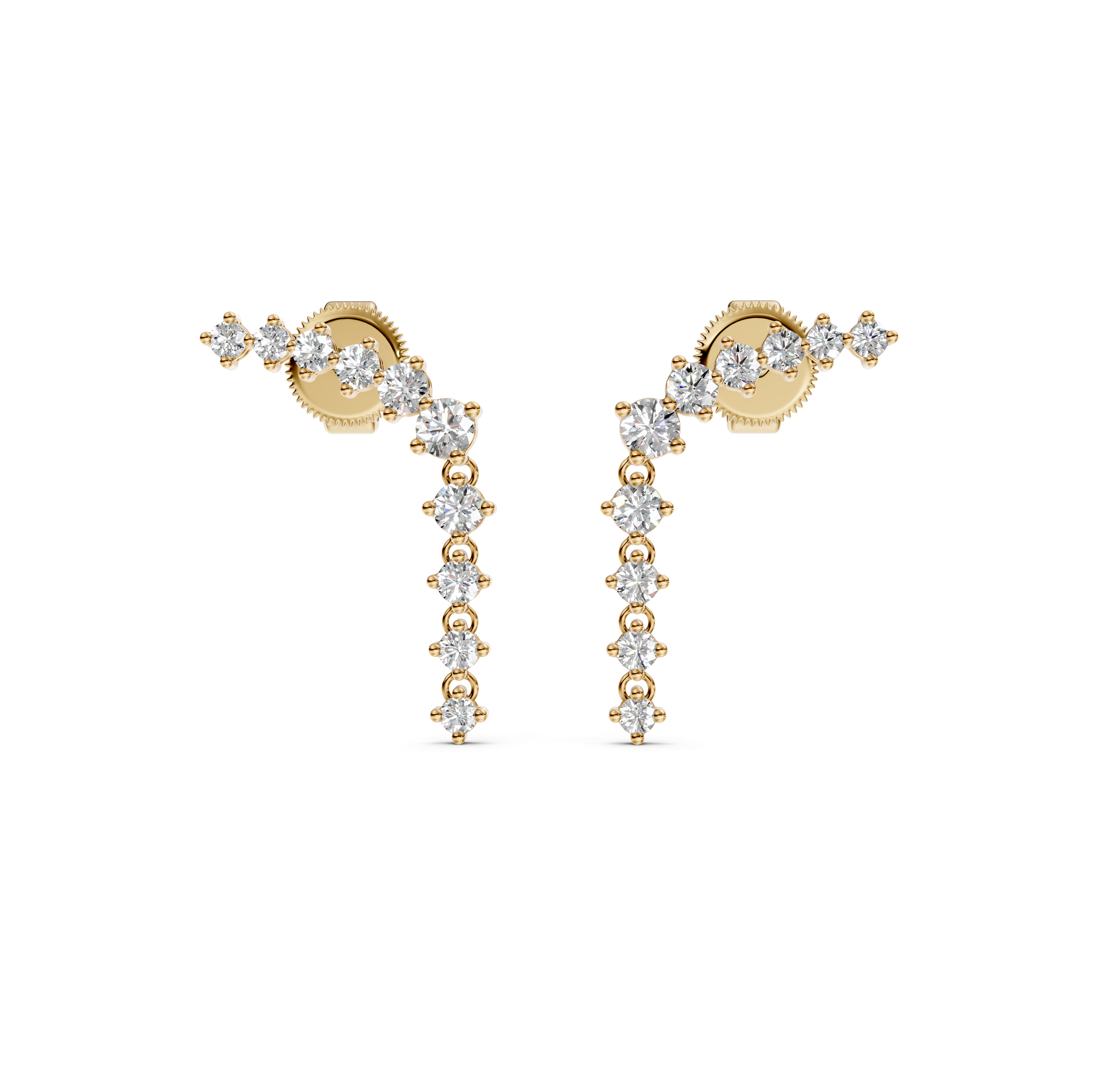 Curved Bar & Drop Chain Diamond Earrings