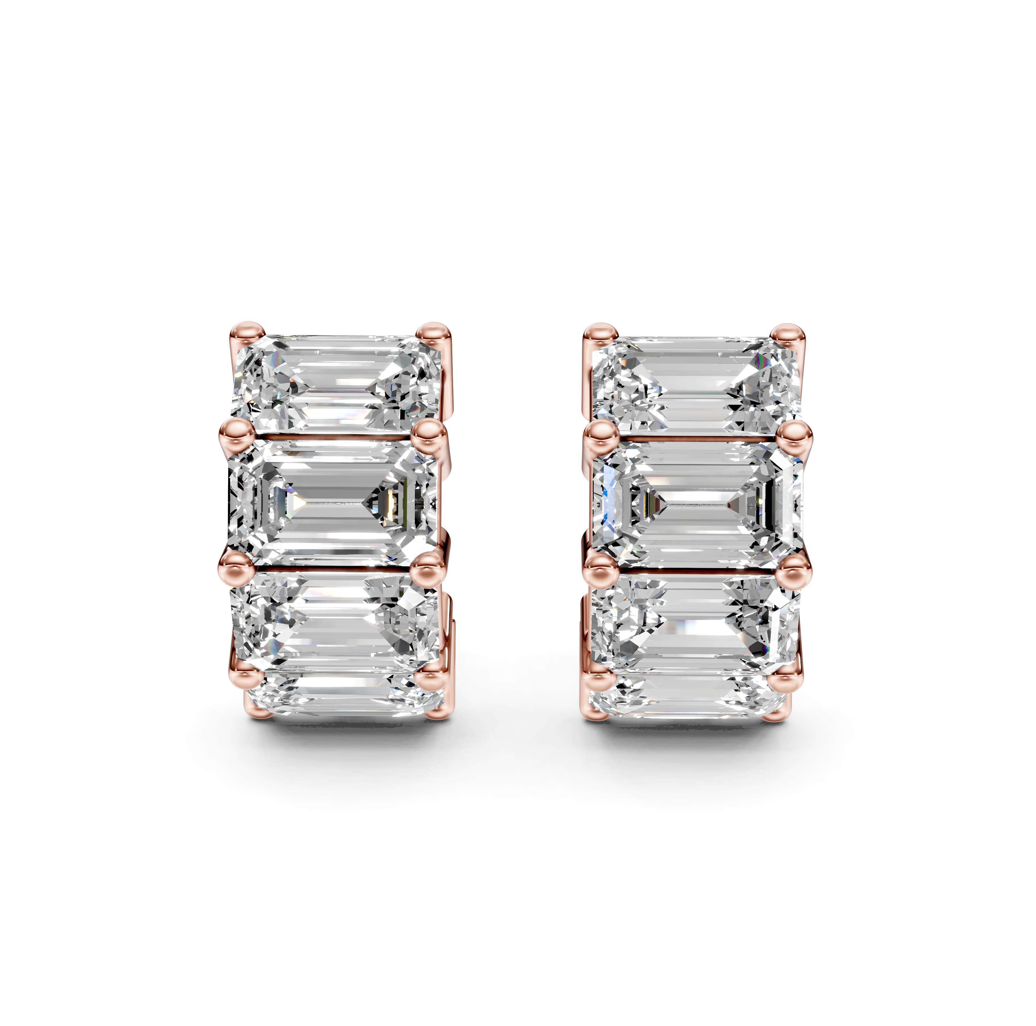 Emerald Cut Diamond Huggie Earrings