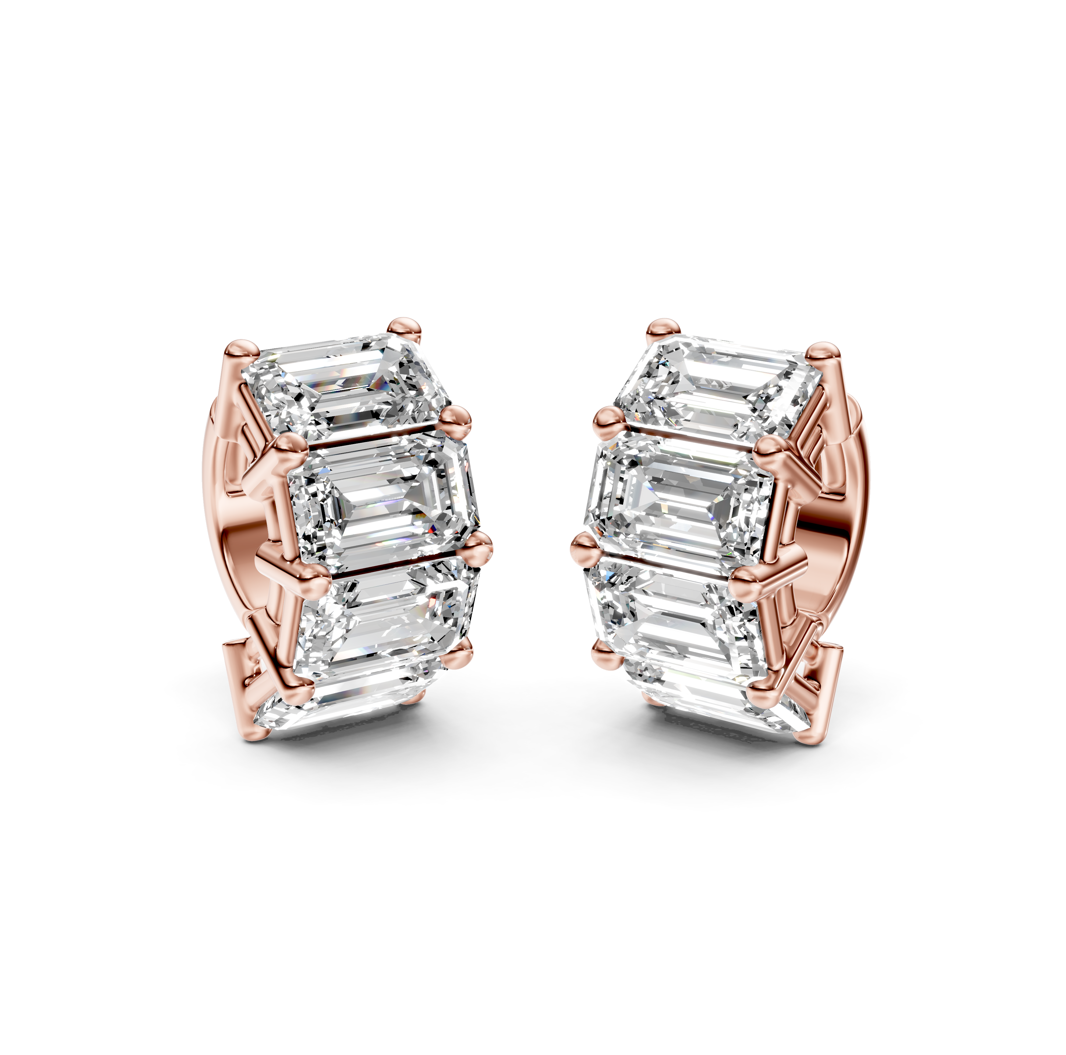 Emerald Cut Diamond Huggie Earrings