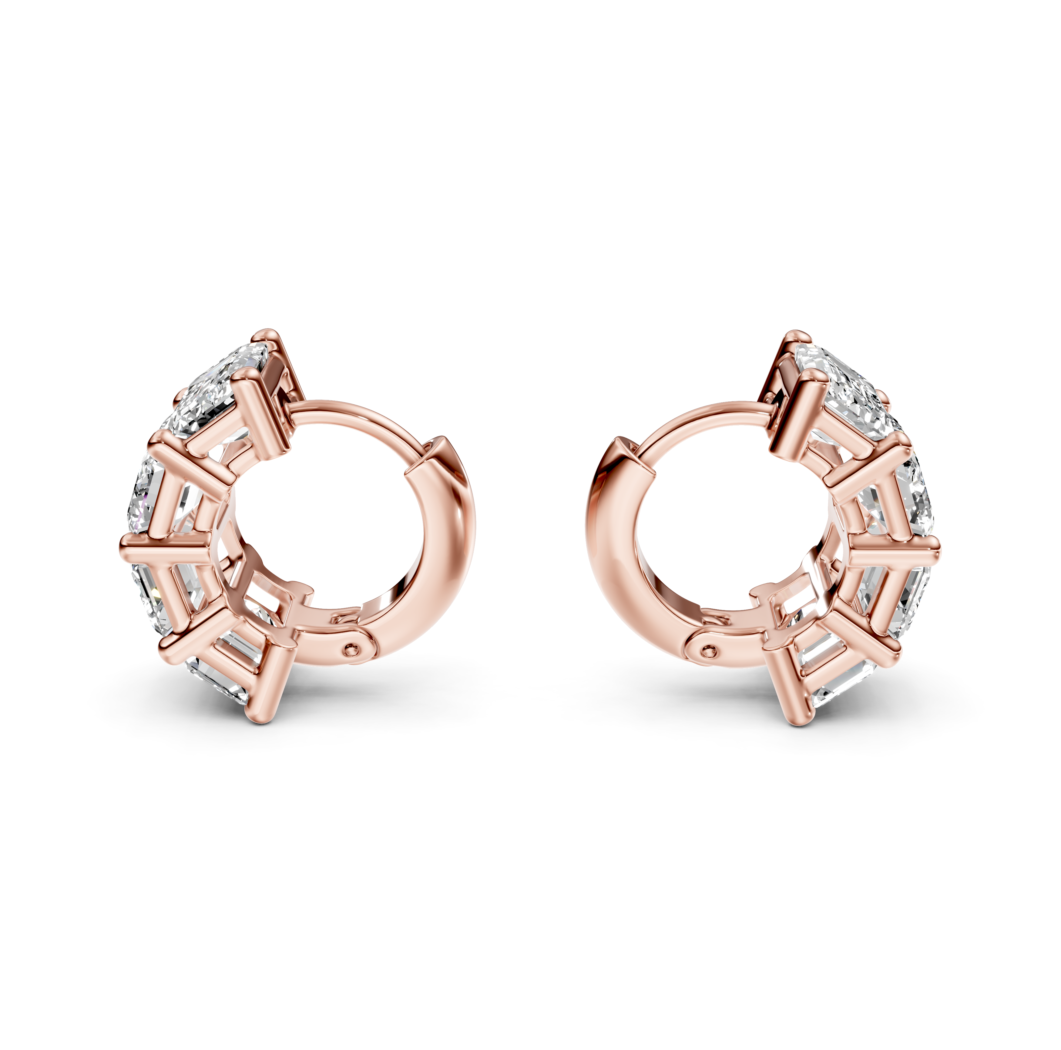 Emerald Cut Diamond Huggie Earrings