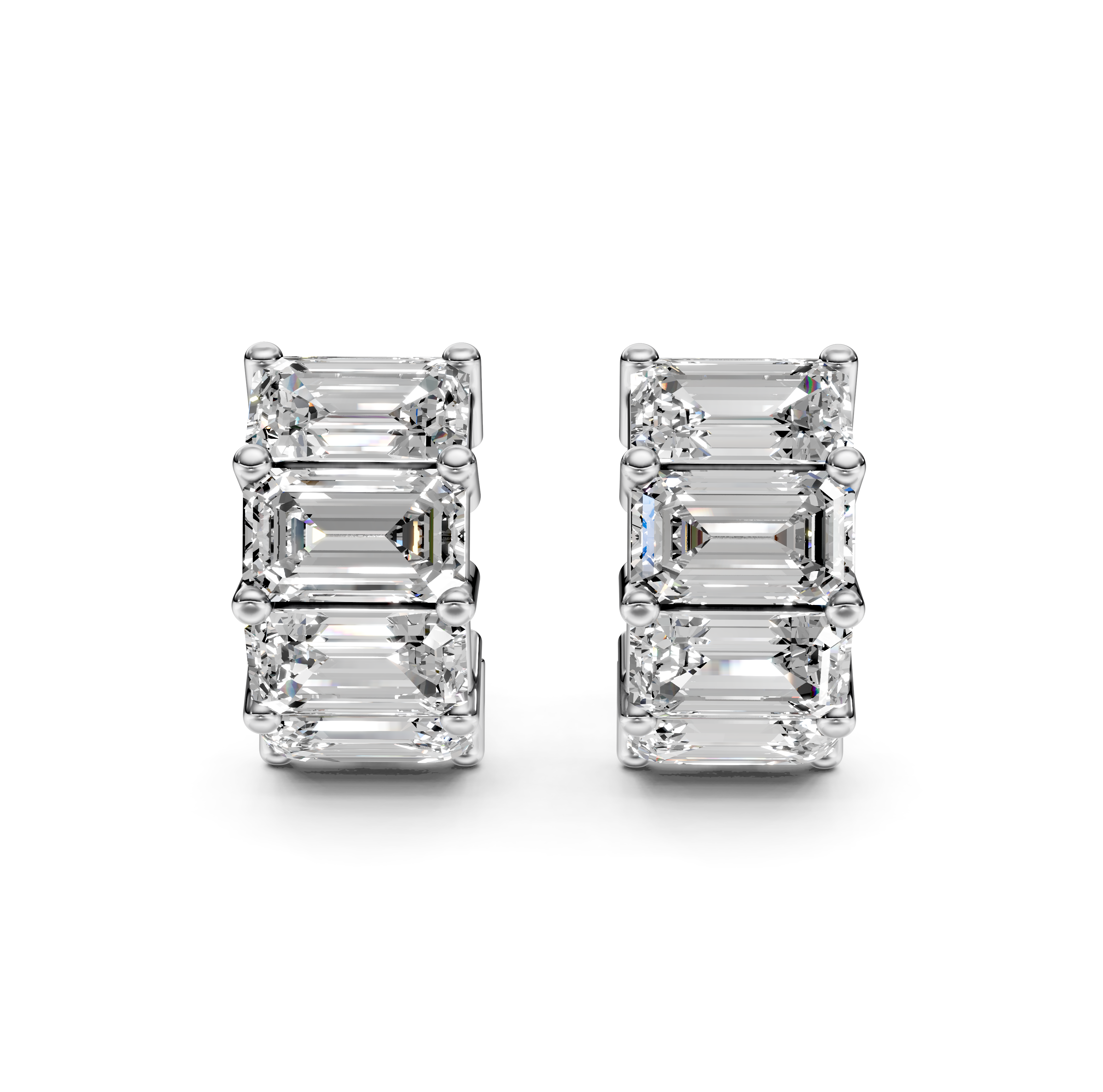Emerald Cut Diamond Huggie Earrings