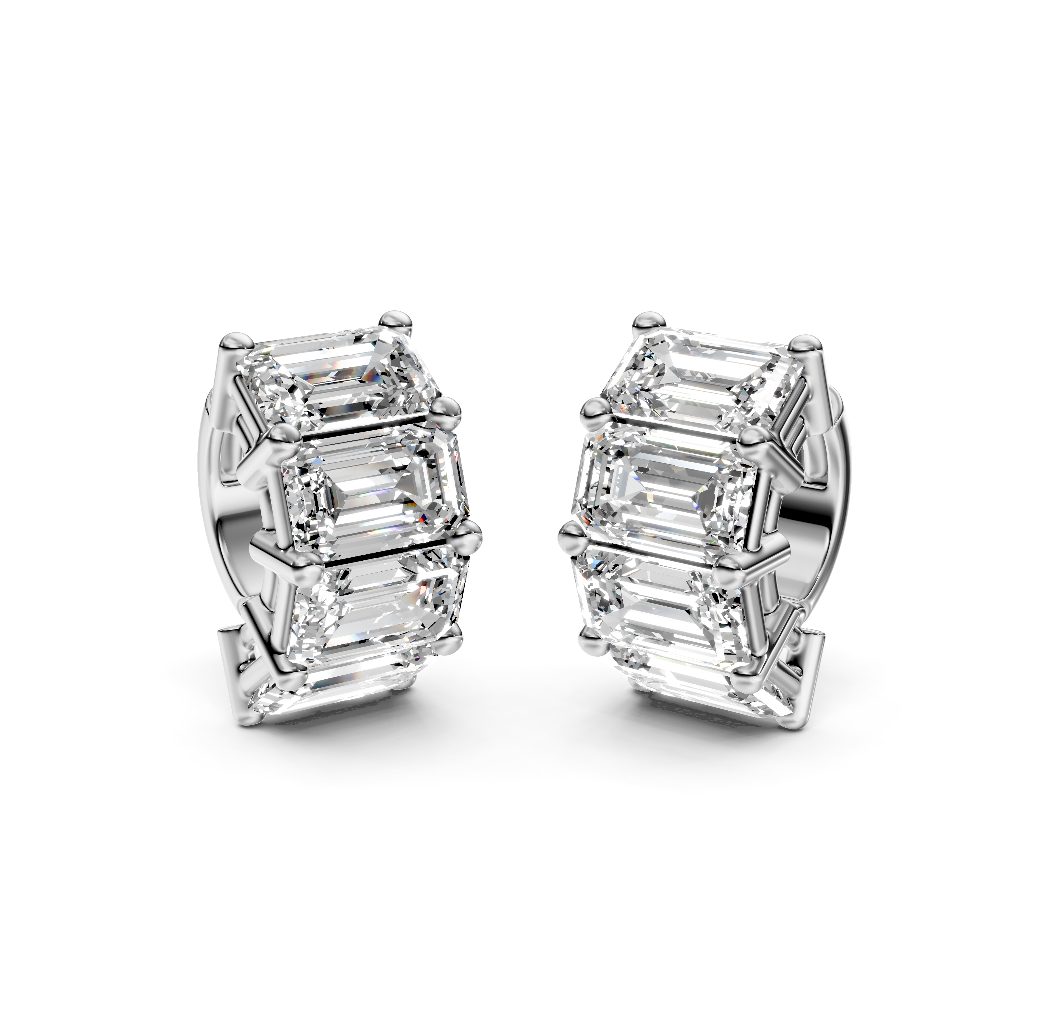 Emerald Cut Diamond Huggie Earrings