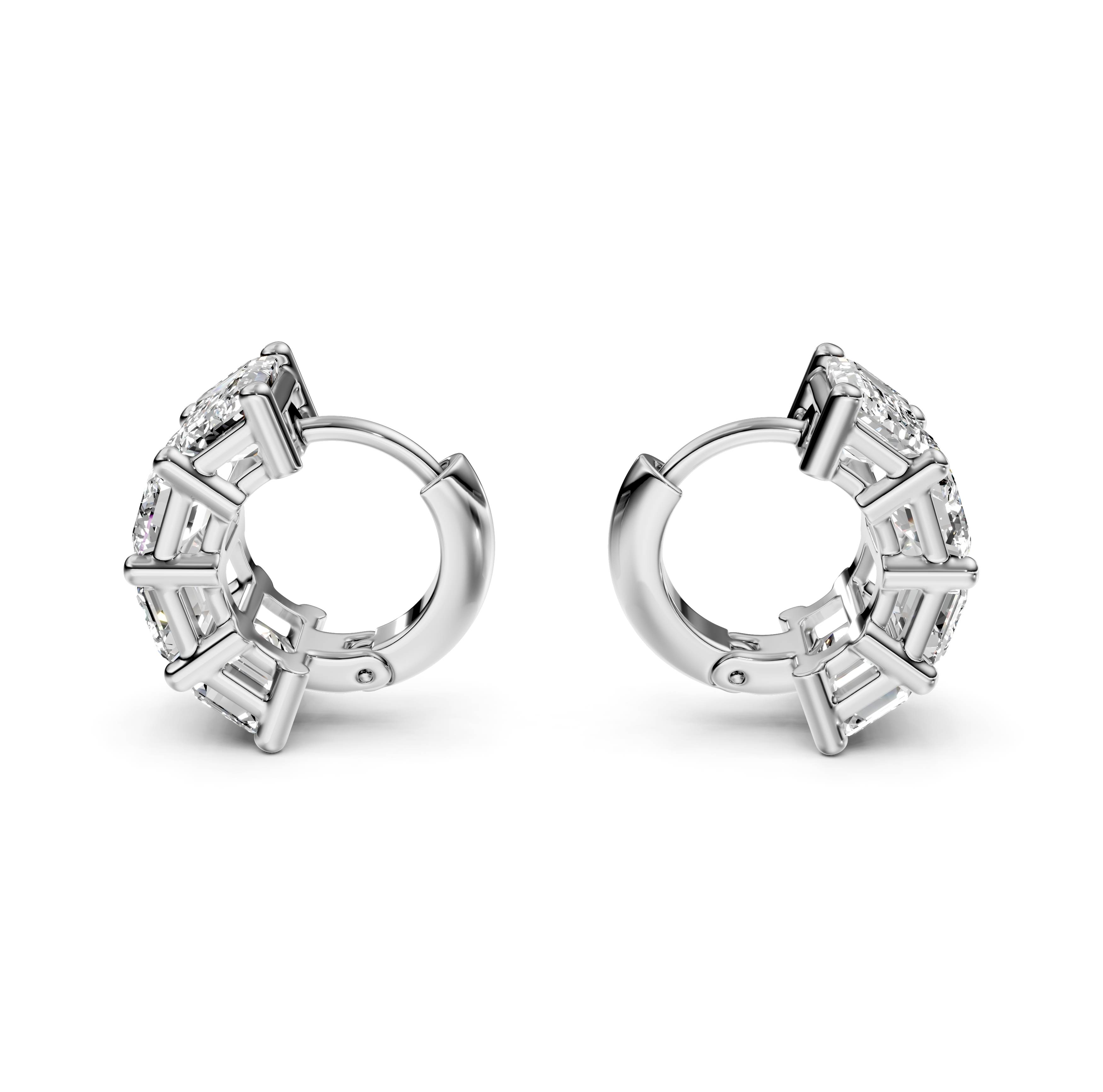 Emerald Cut Diamond Huggie Earrings