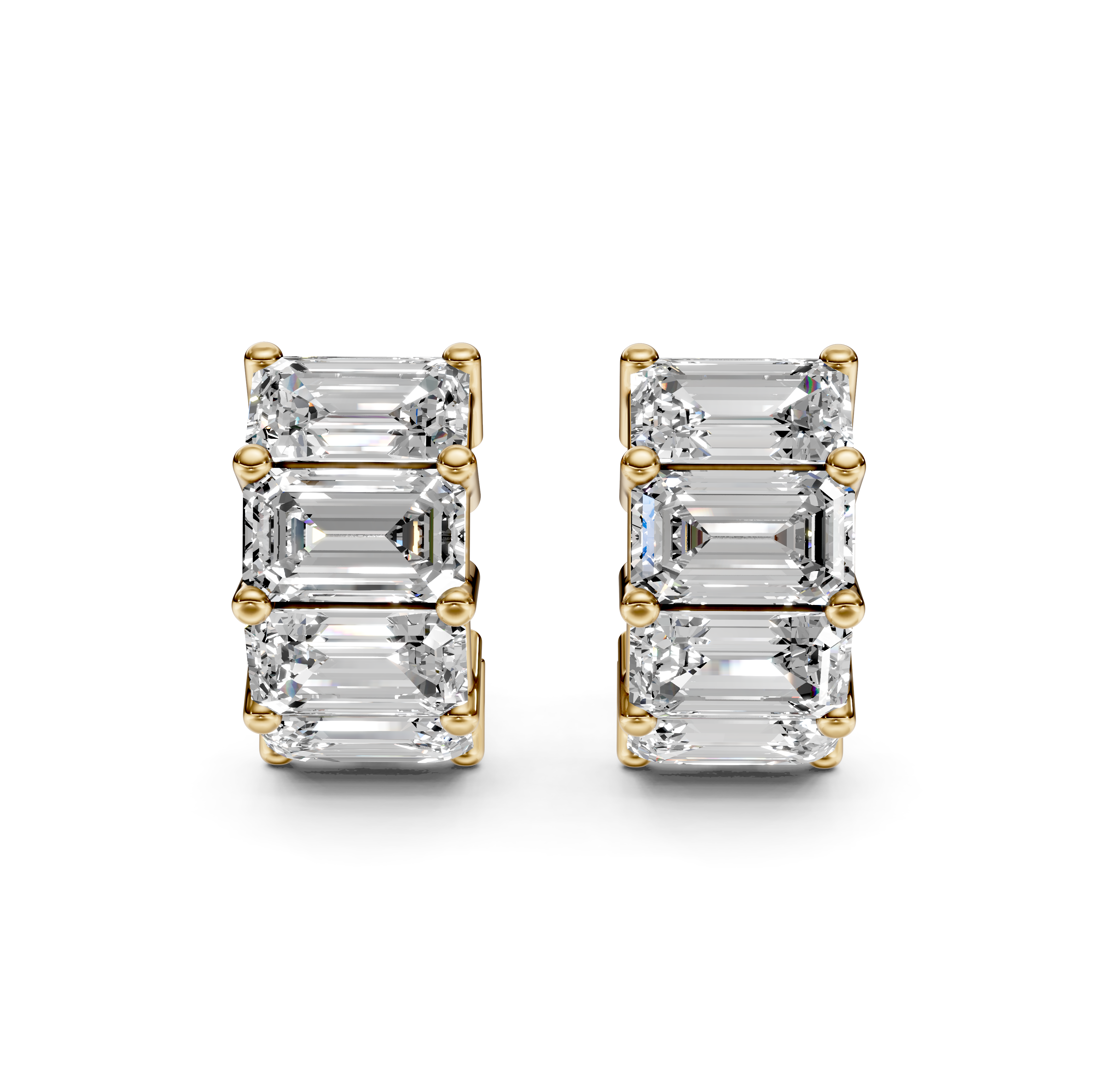 Emerald Cut Diamond Huggie Earrings