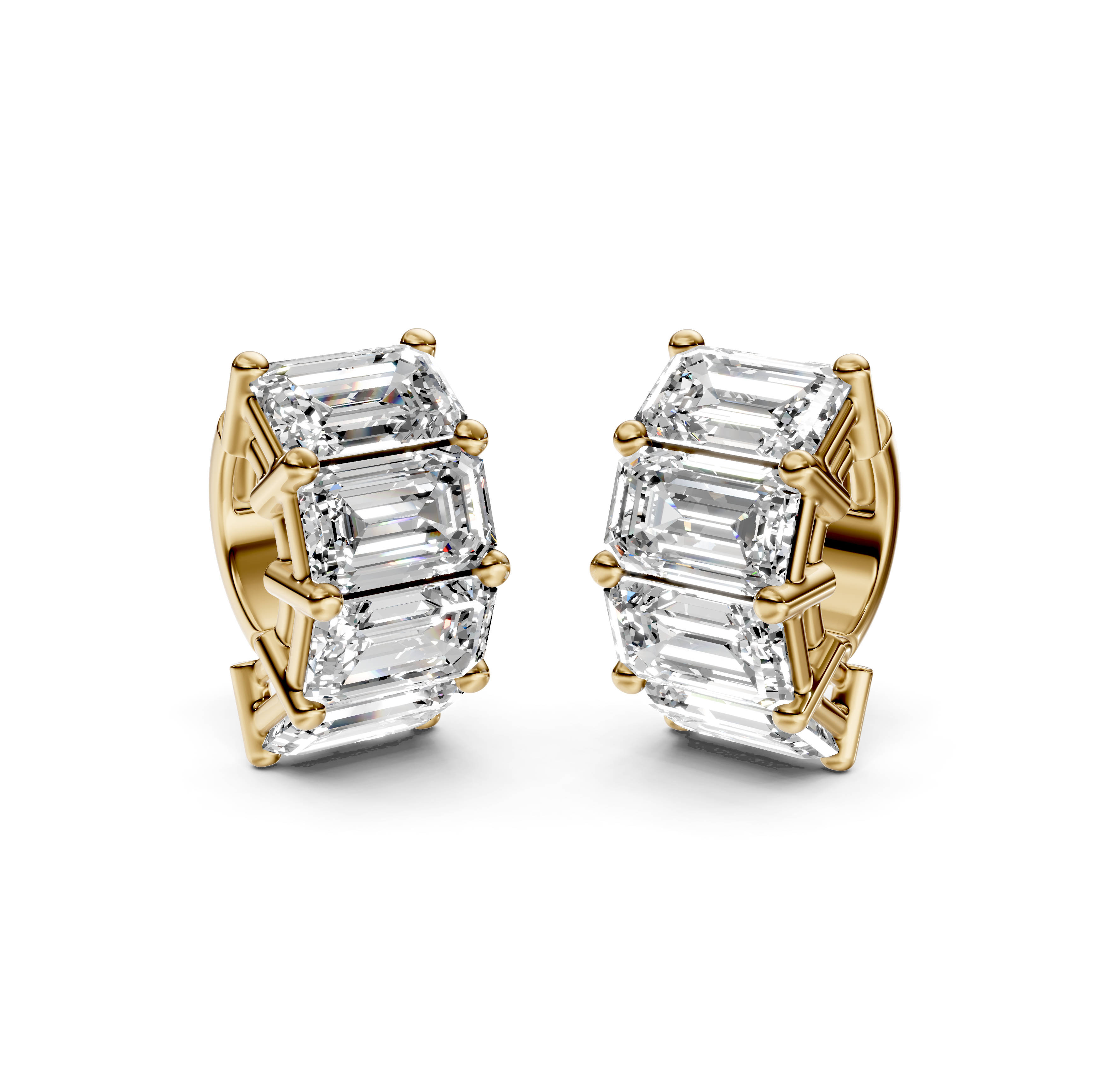 Emerald Cut Diamond Huggie Earrings