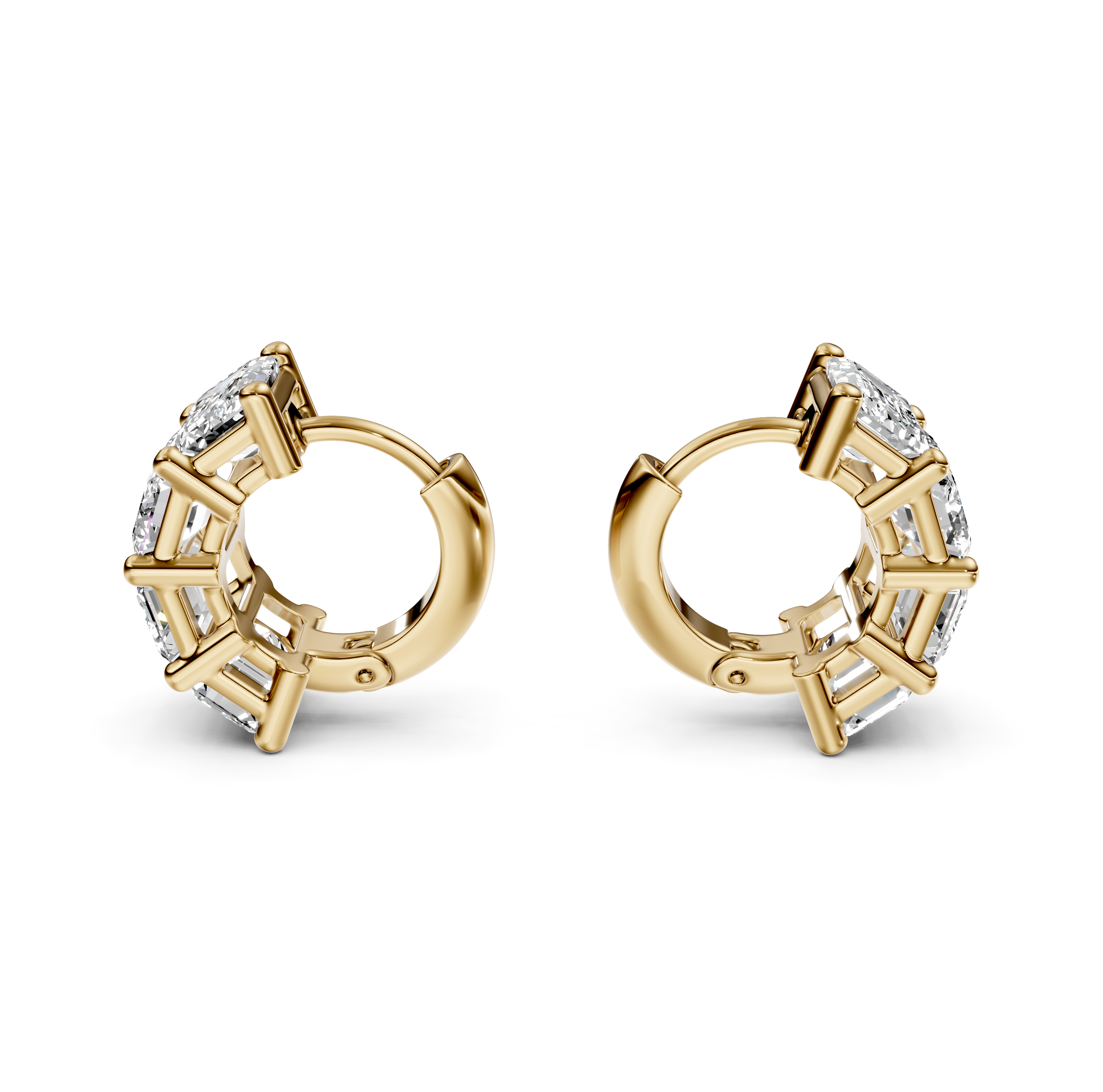 Emerald Cut Diamond Huggie Earrings