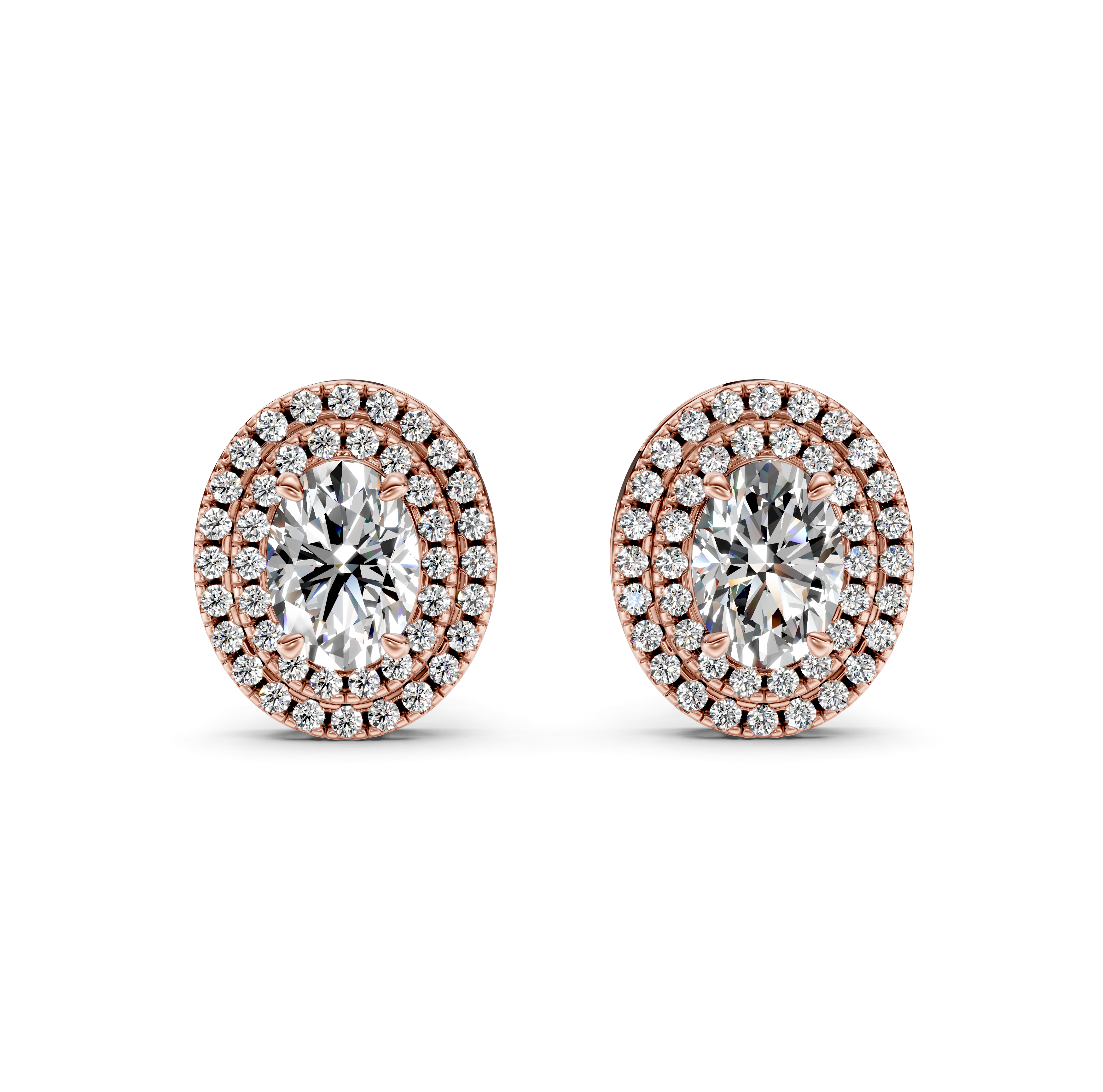 Oval Cut Double Halo Diamond Stud Earrings