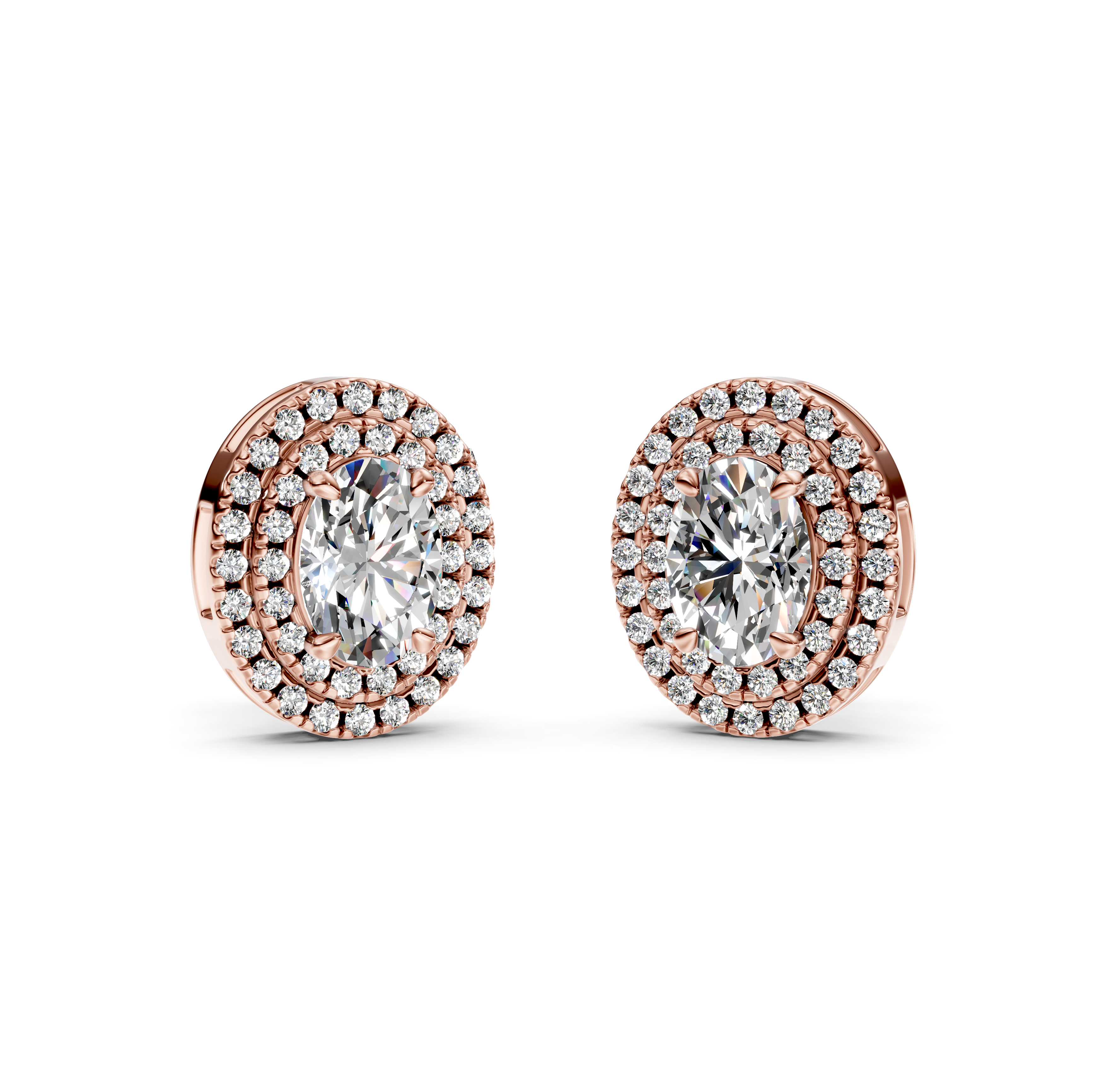 Oval Cut Double Halo Diamond Stud Earrings