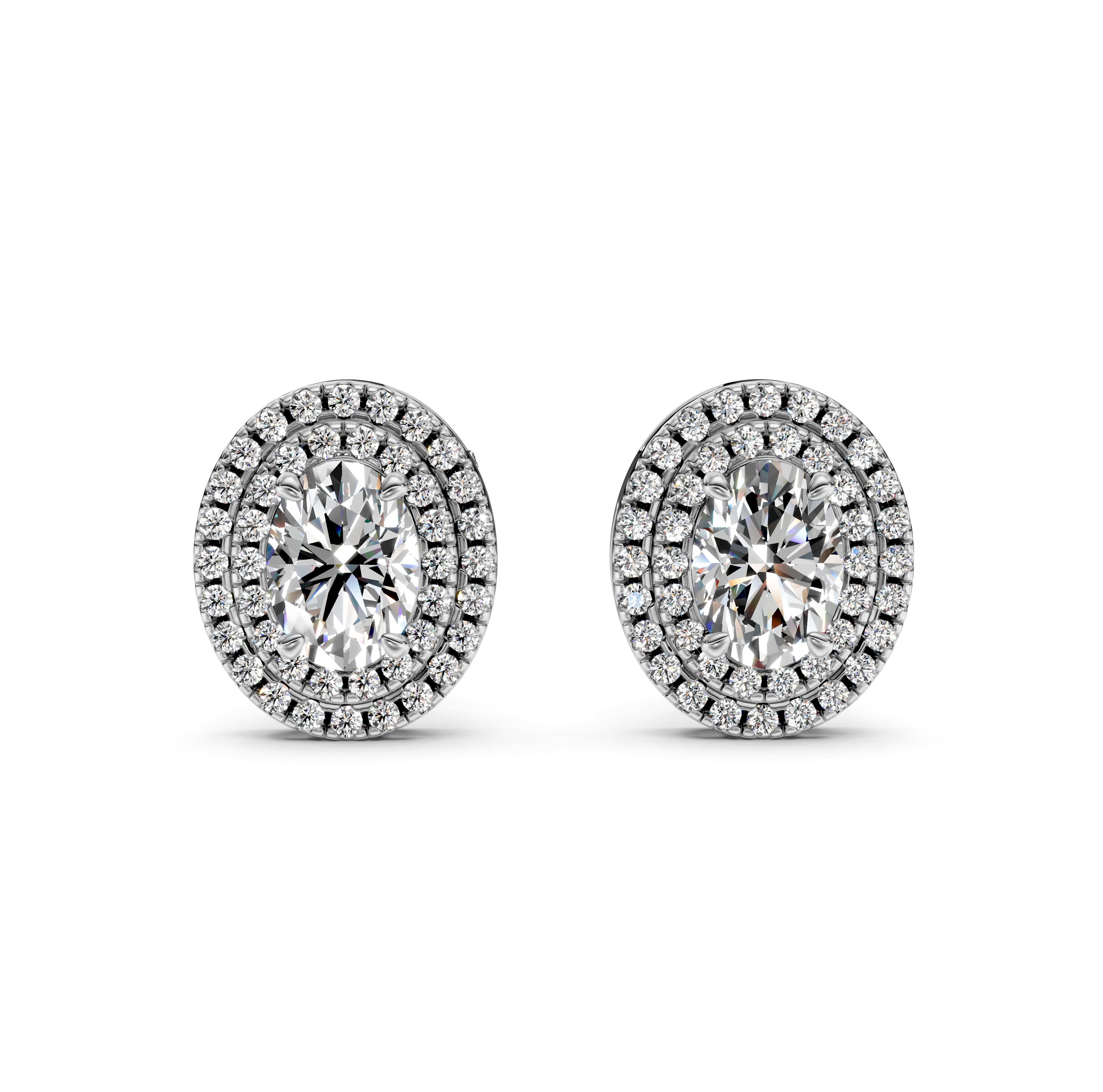 Oval Cut Double Halo Diamond Stud Earrings