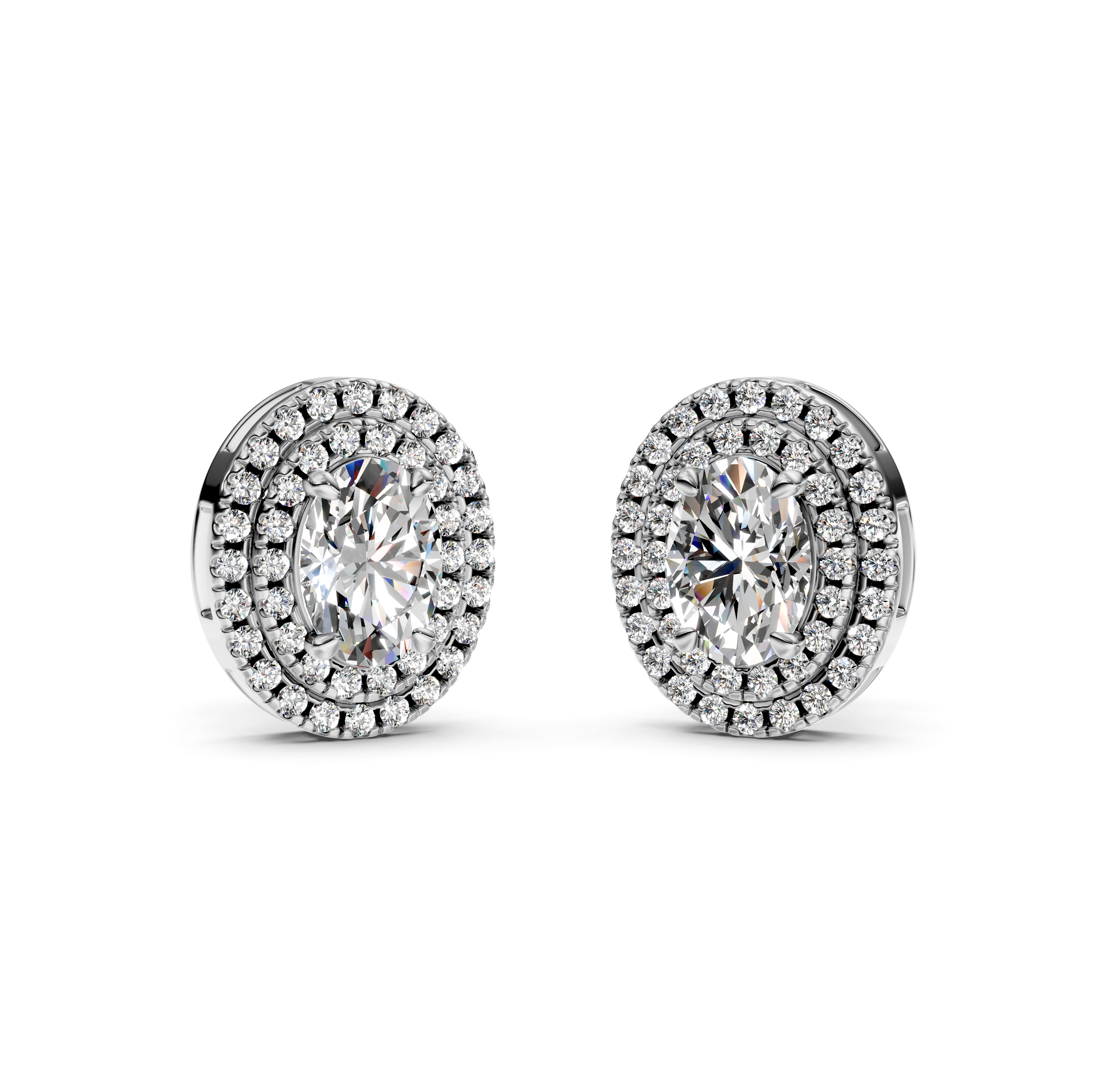 Oval Cut Double Halo Diamond Stud Earrings