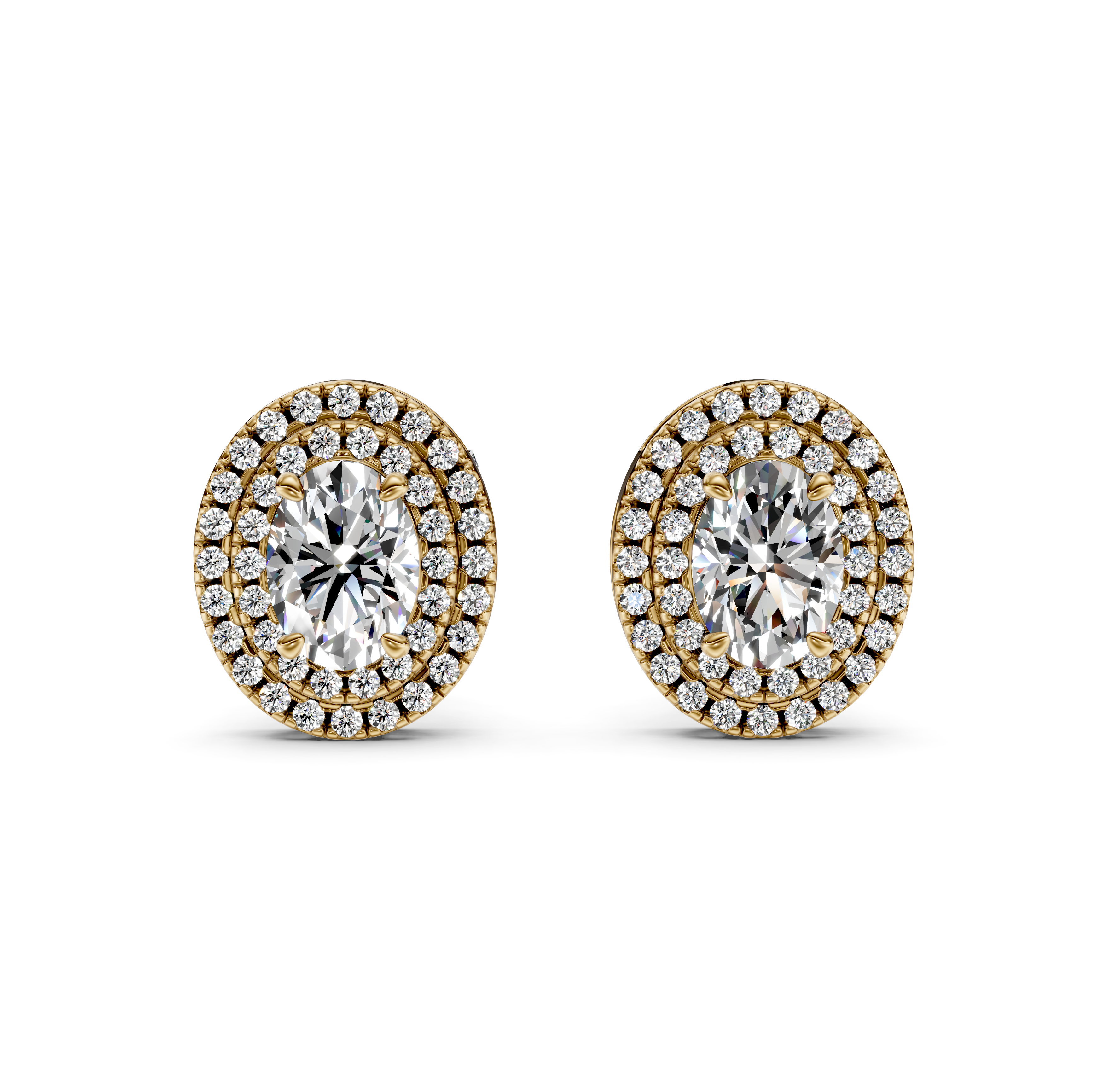 Oval Cut Double Halo Diamond Stud Earrings
