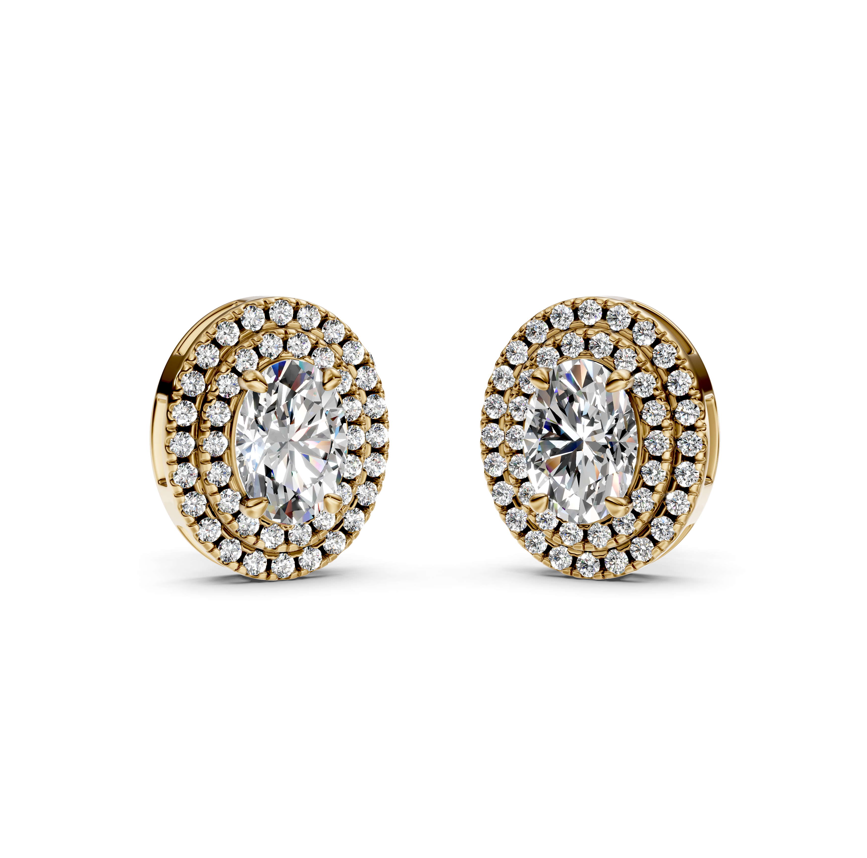 Oval Cut Double Halo Diamond Stud Earrings