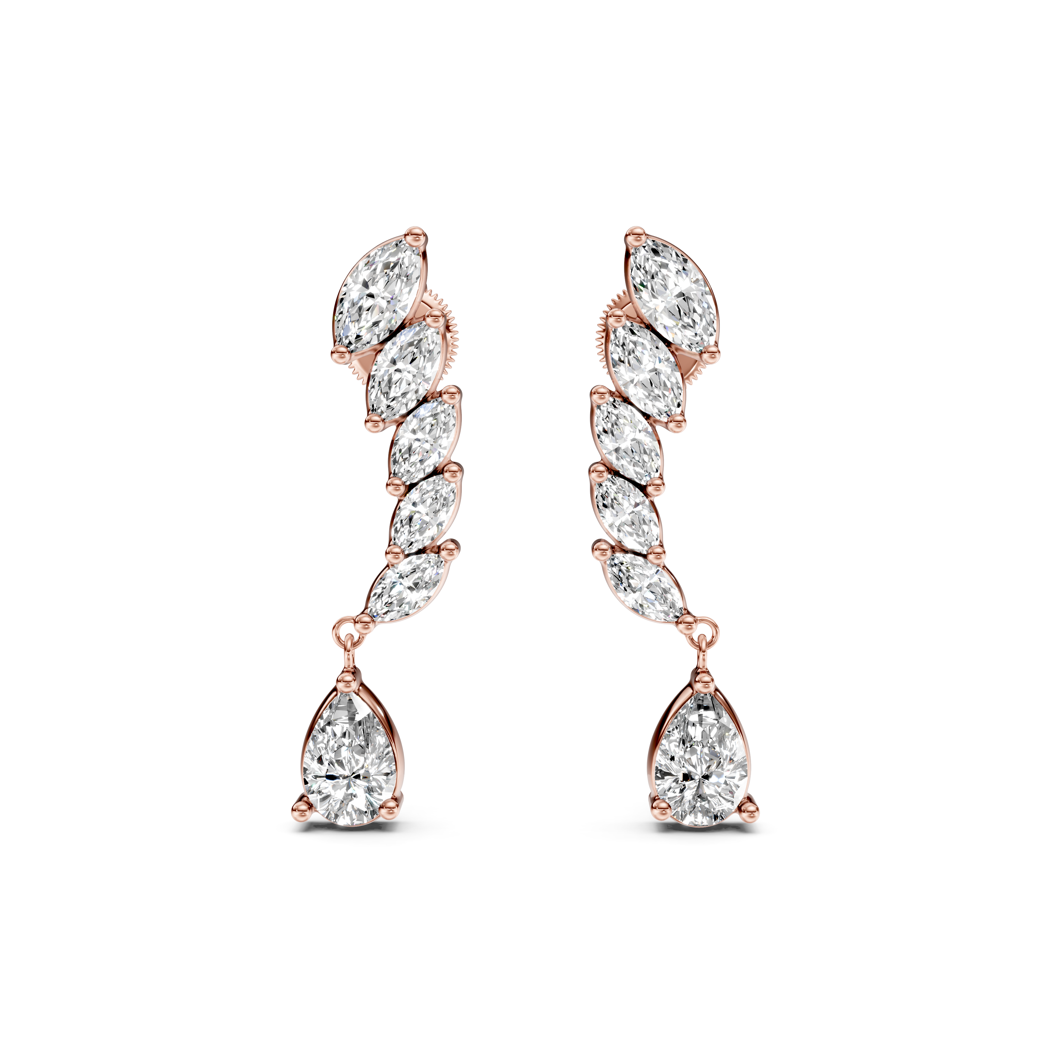 Mixed-Cut Diamond Drop Ear Climbers