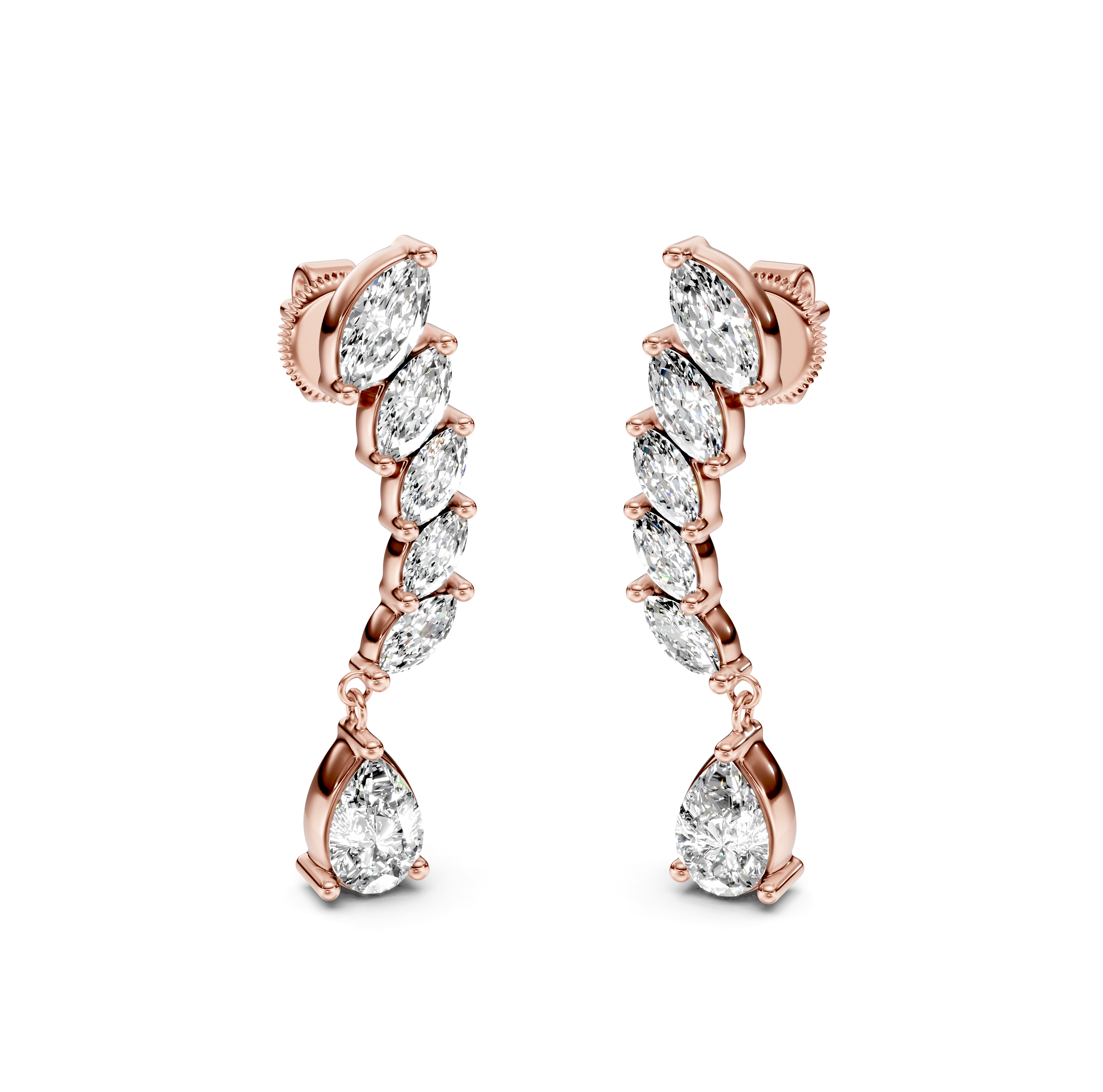 Mixed-Cut Diamond Drop Ear Climbers
