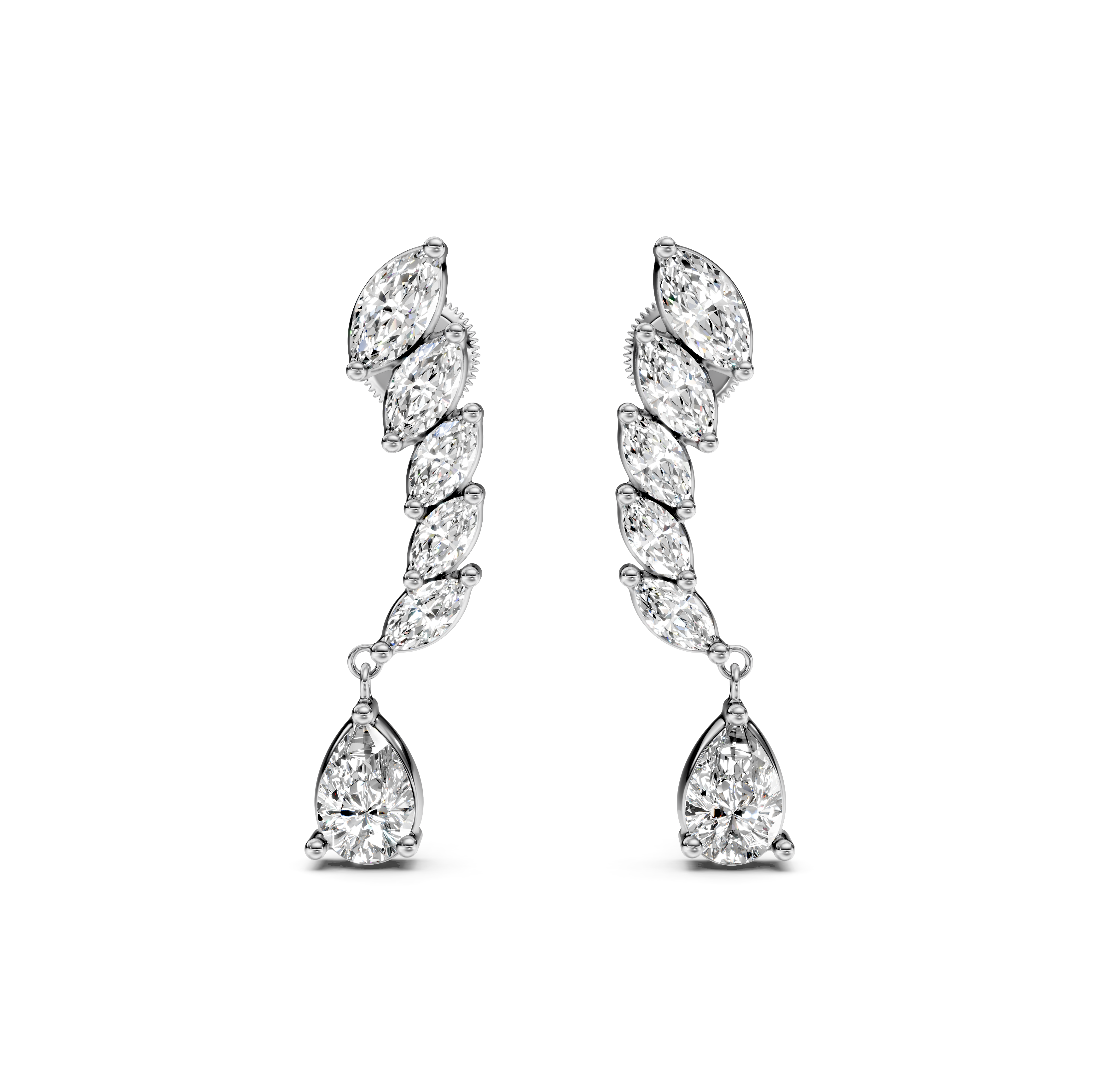 Mixed-Cut Diamond Drop Ear Climbers