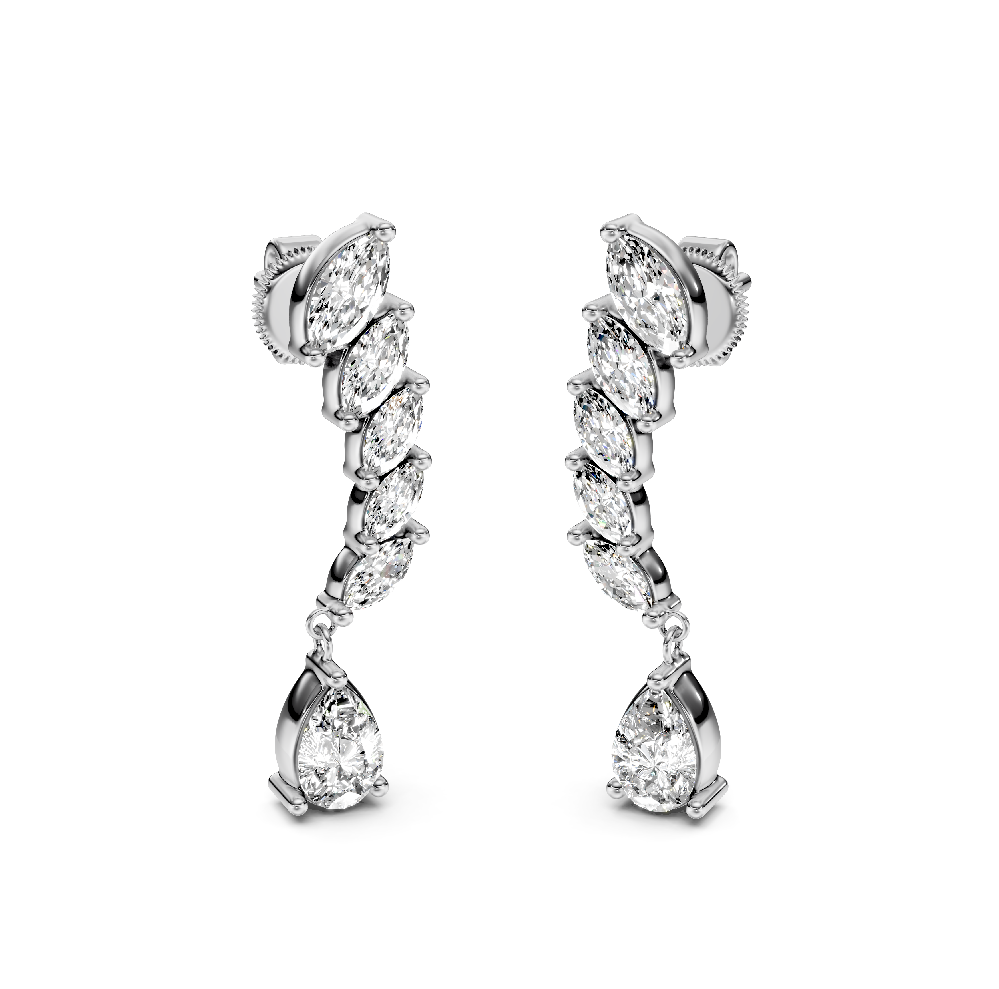 Mixed-Cut Diamond Drop Ear Climbers