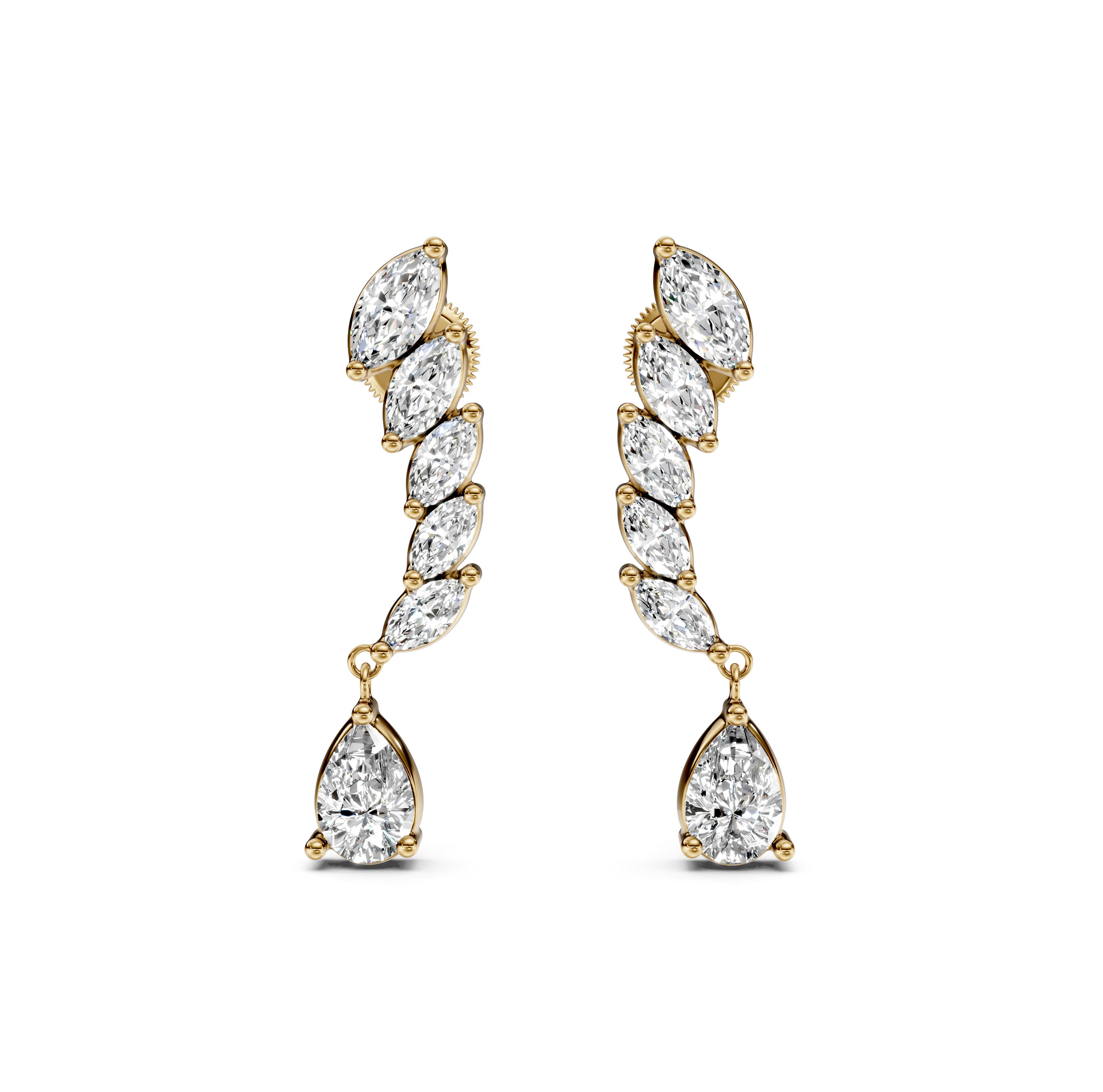Mixed-Cut Diamond Drop Ear Climbers