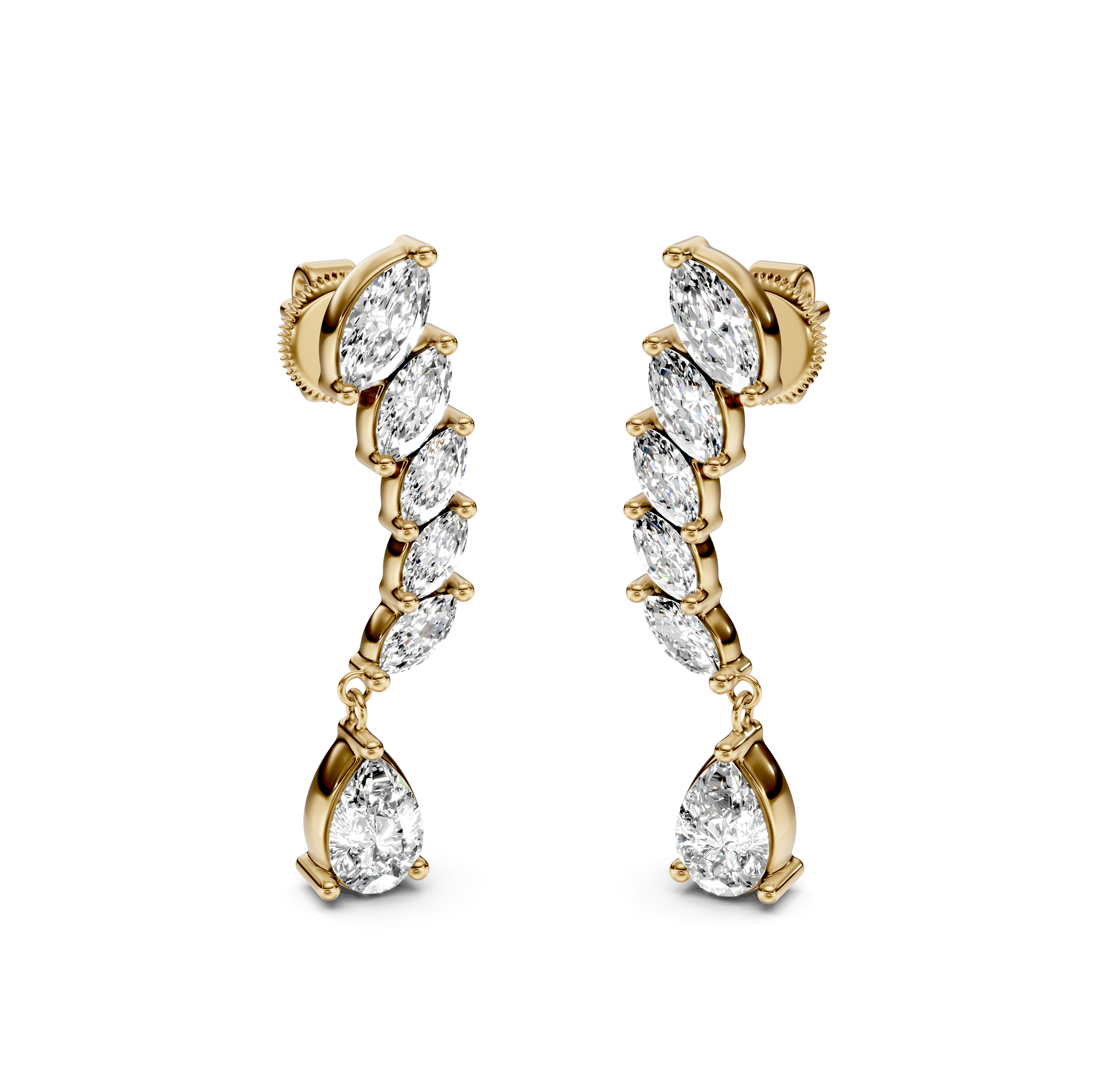 Mixed-Cut Diamond Drop Ear Climbers