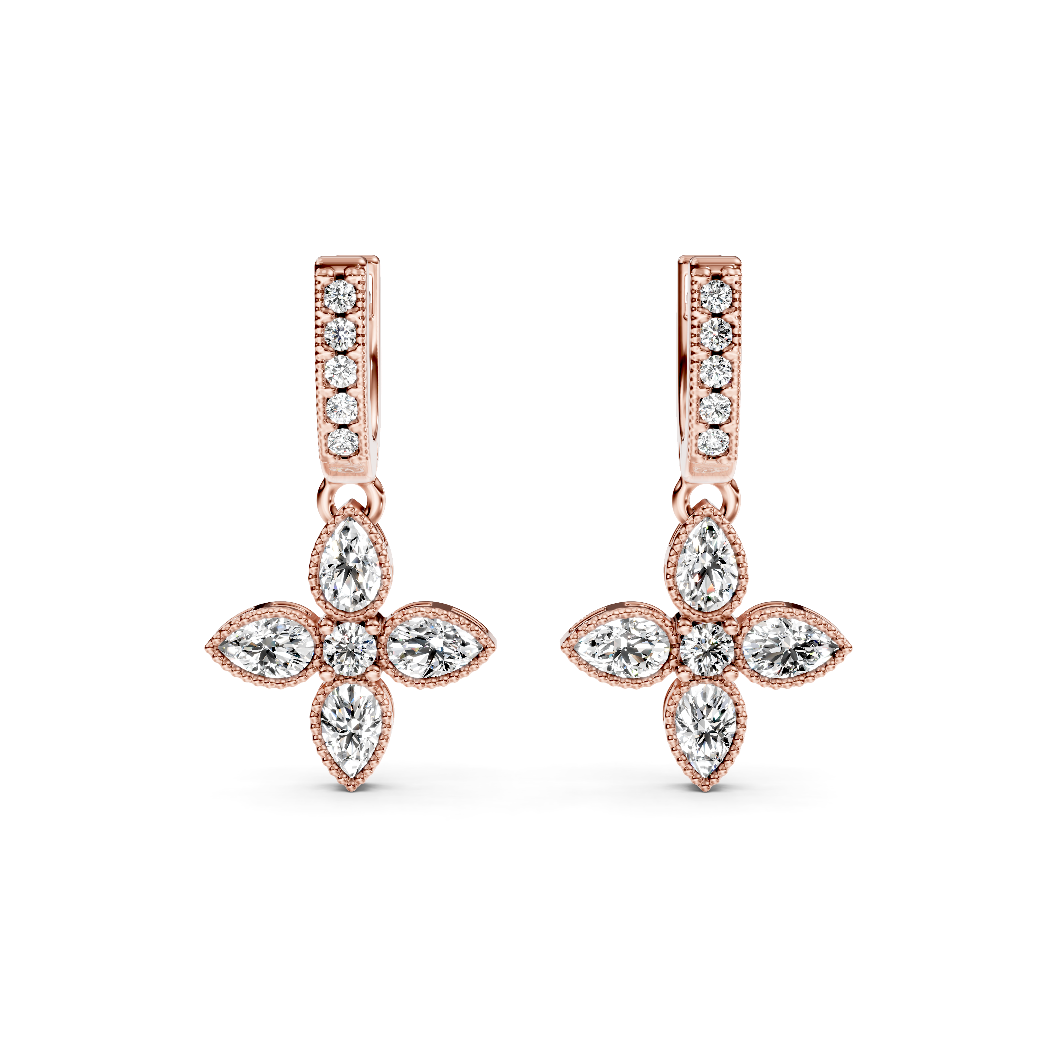 Flower Drop Milgrain Diamond Earrings