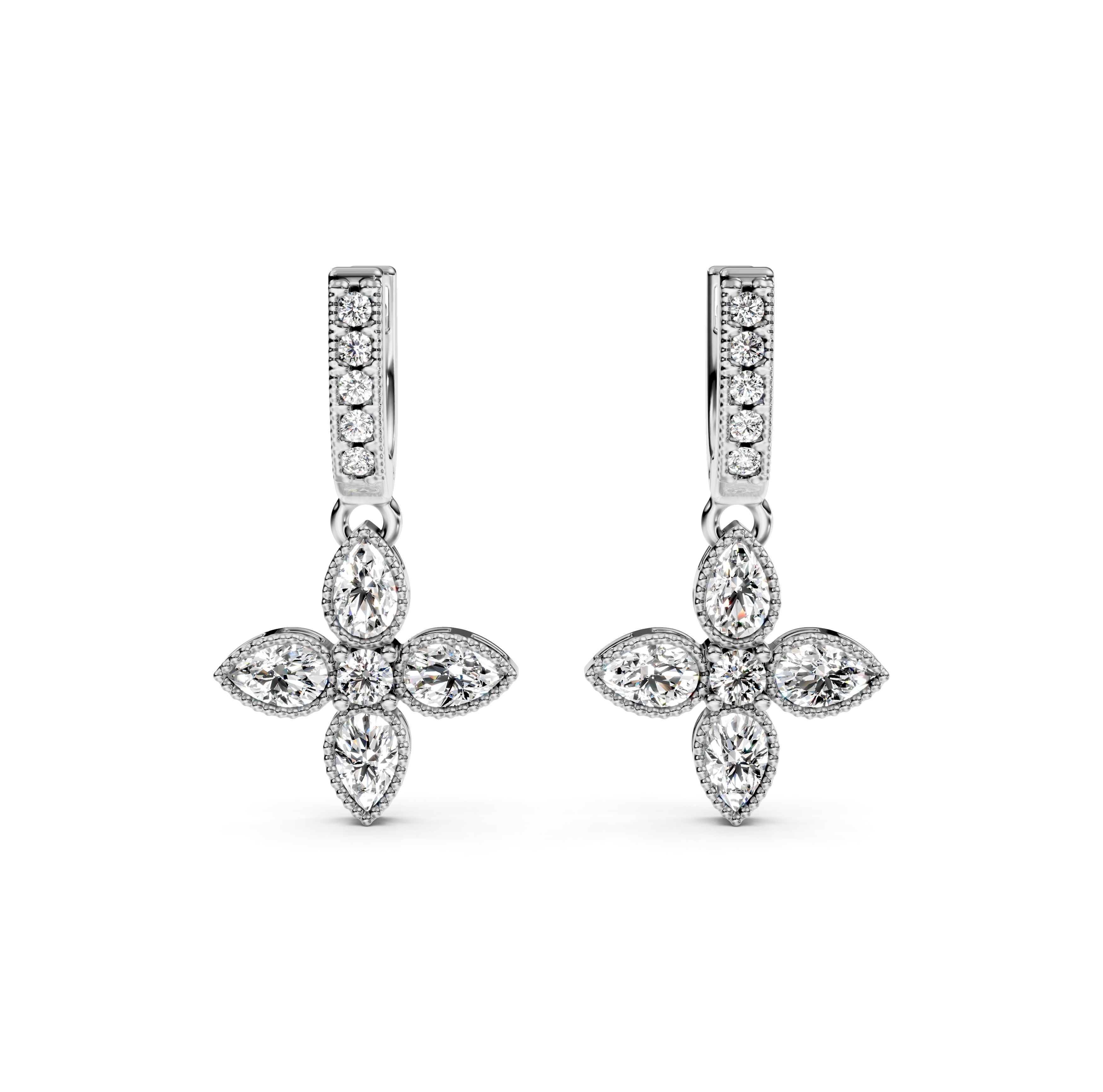 Flower Drop Milgrain Diamond Earrings