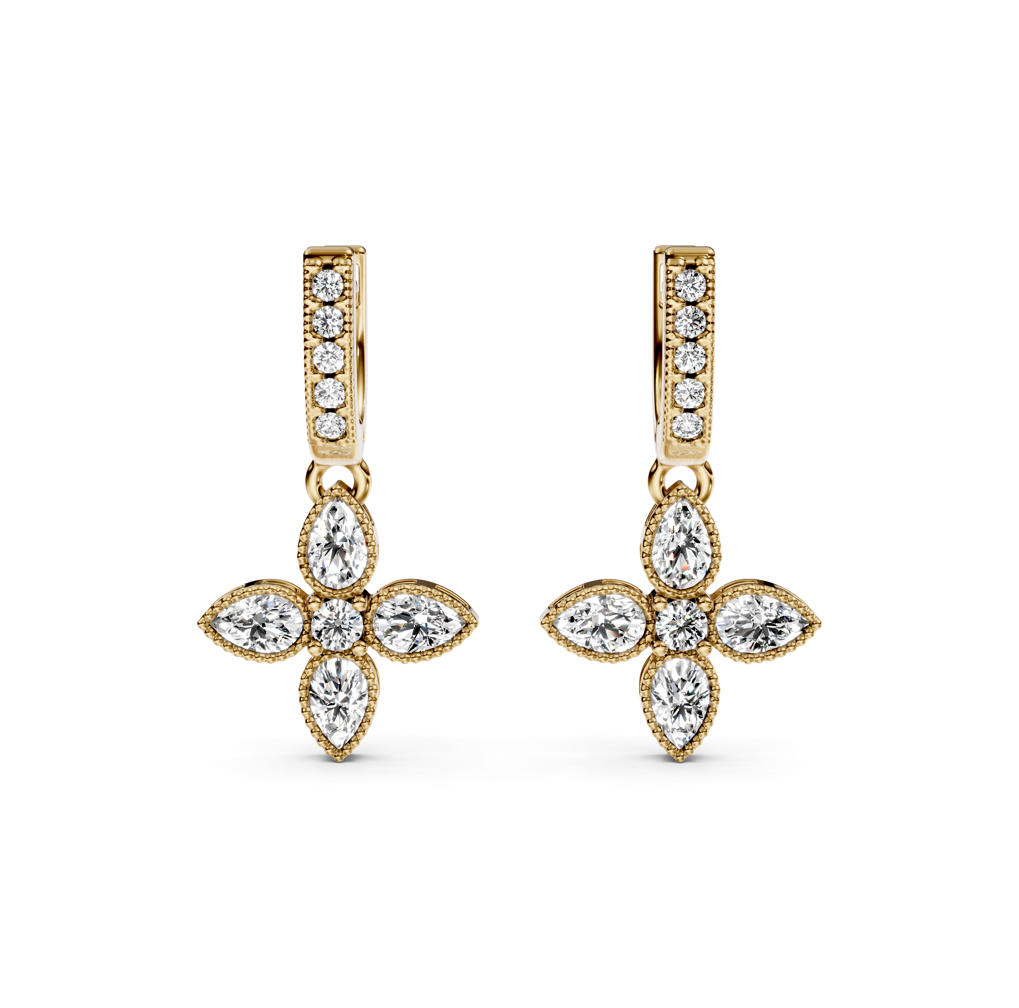 Flower Drop Milgrain Diamond Earrings
