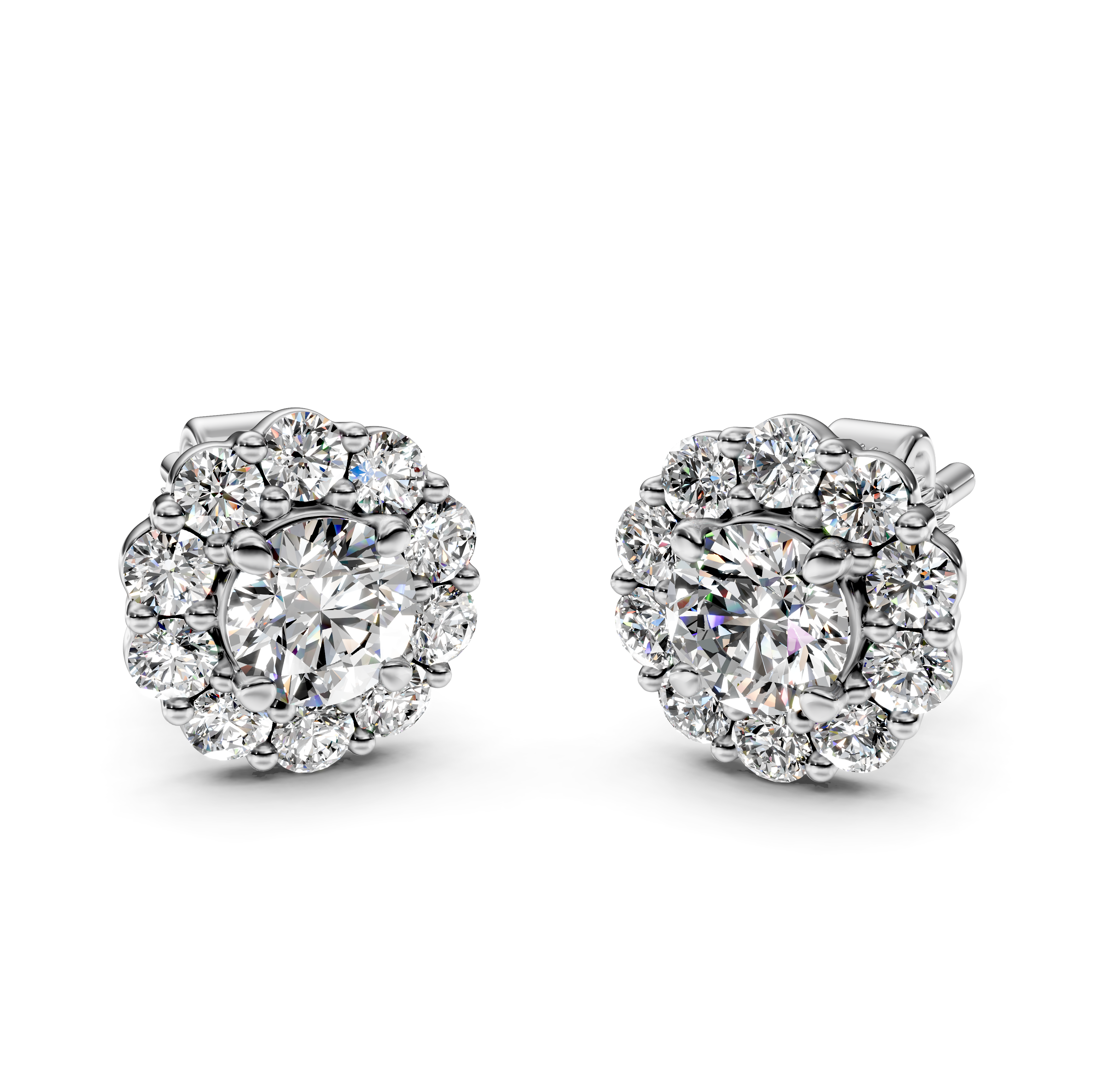 Round Cut Halo Diamond Stud Earrings