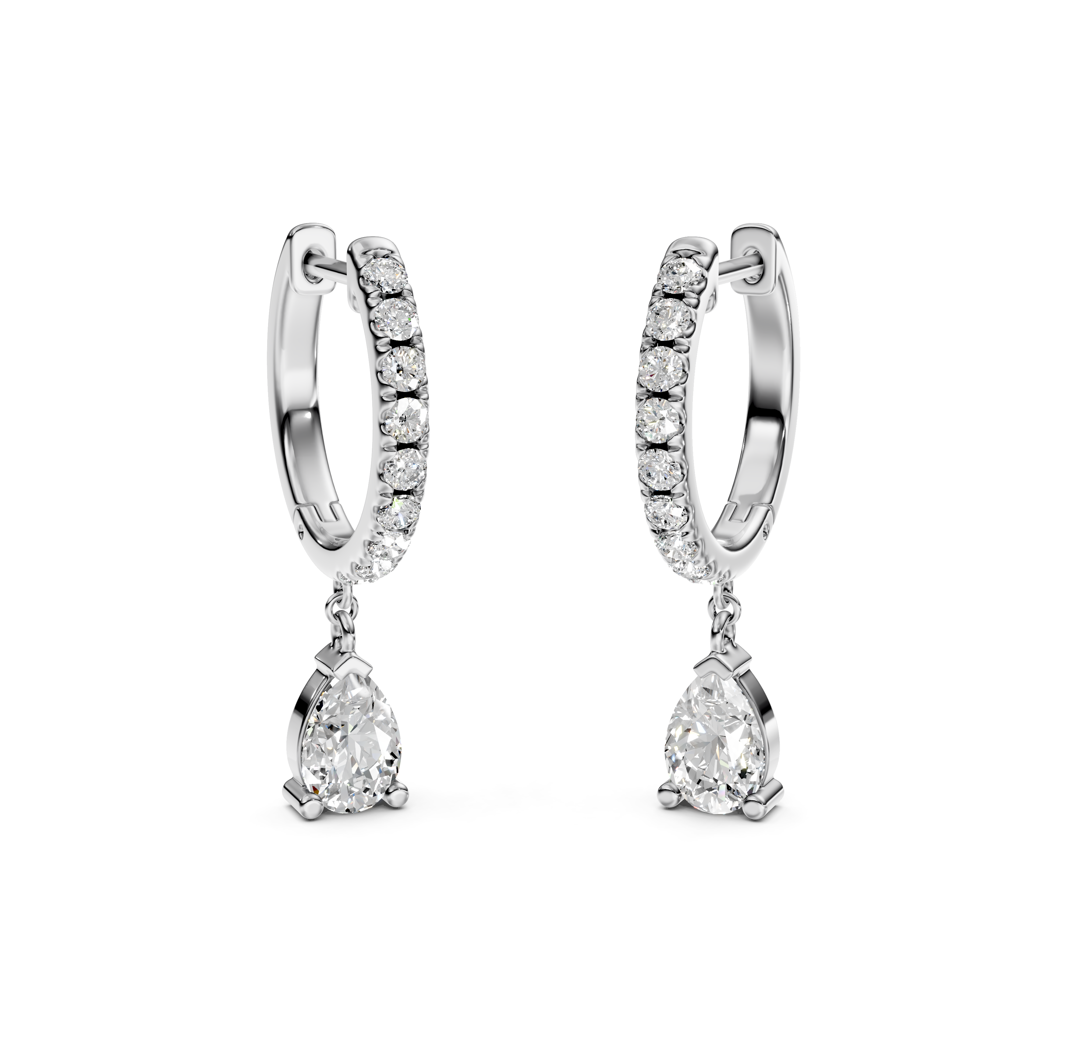 Pear and Round-Cut Pavé Drop Diamond Earrings