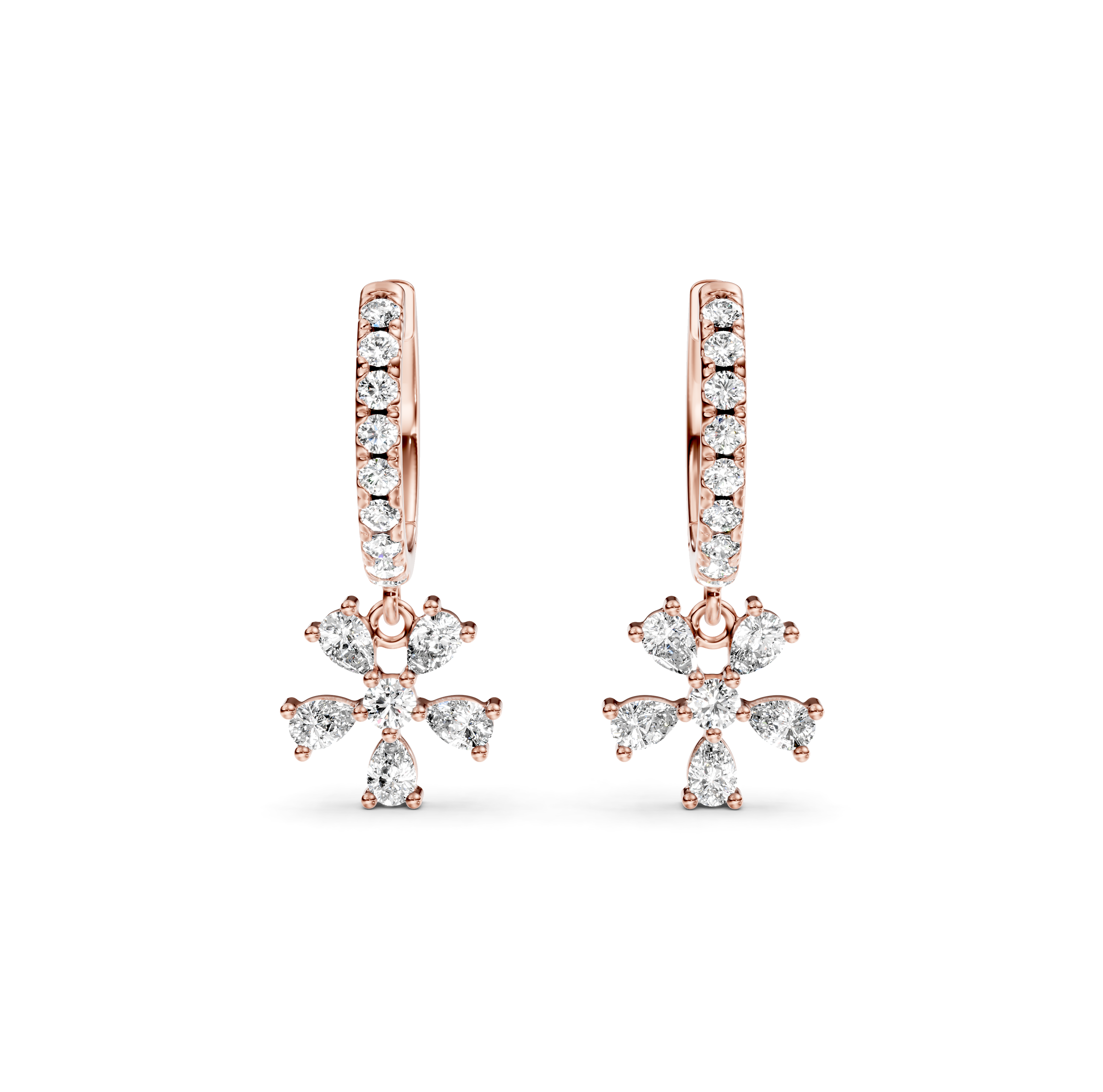 Flower Drop Pavé Diamond Earrings