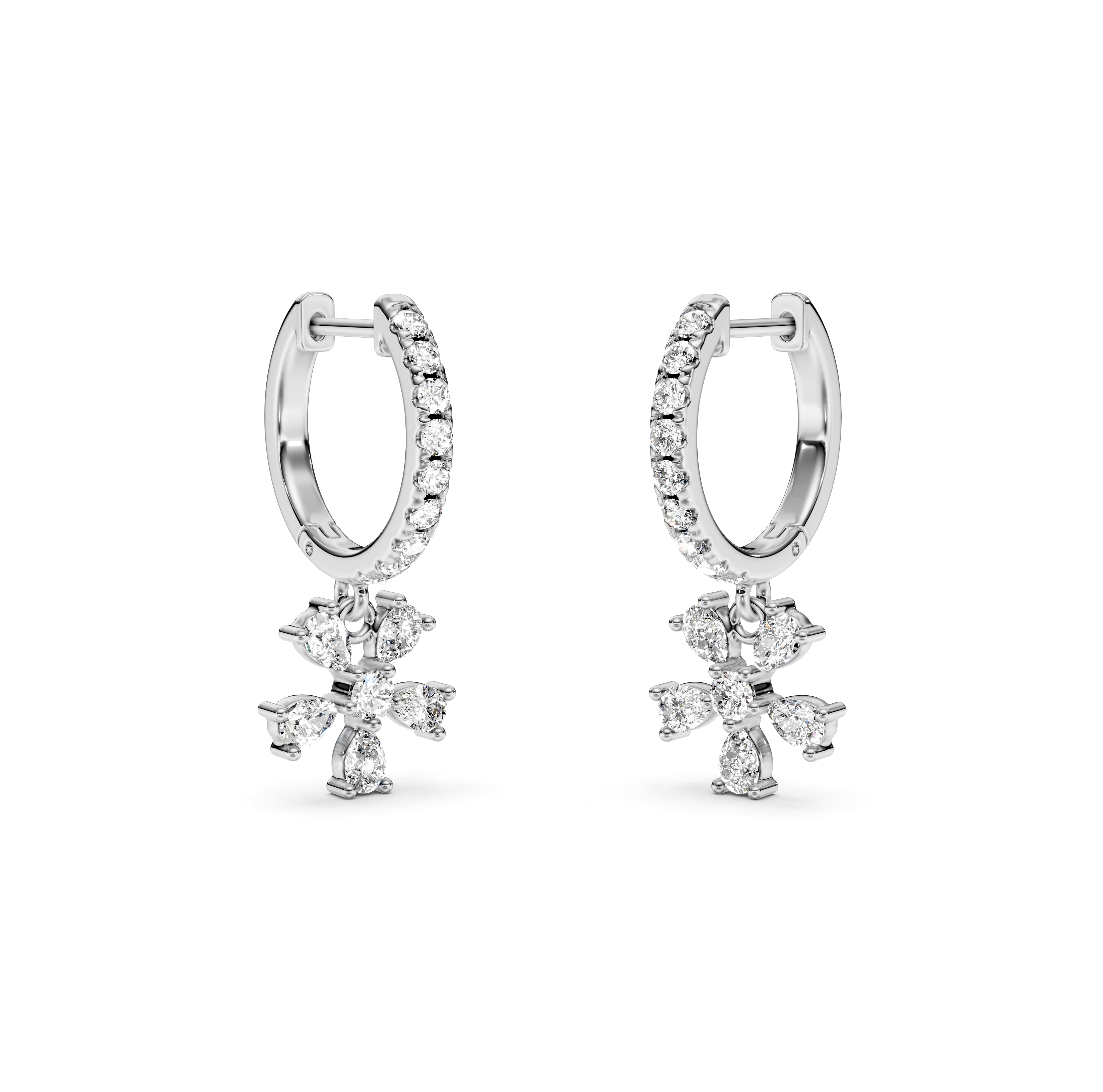 Flower Drop Pavé Diamond Earrings