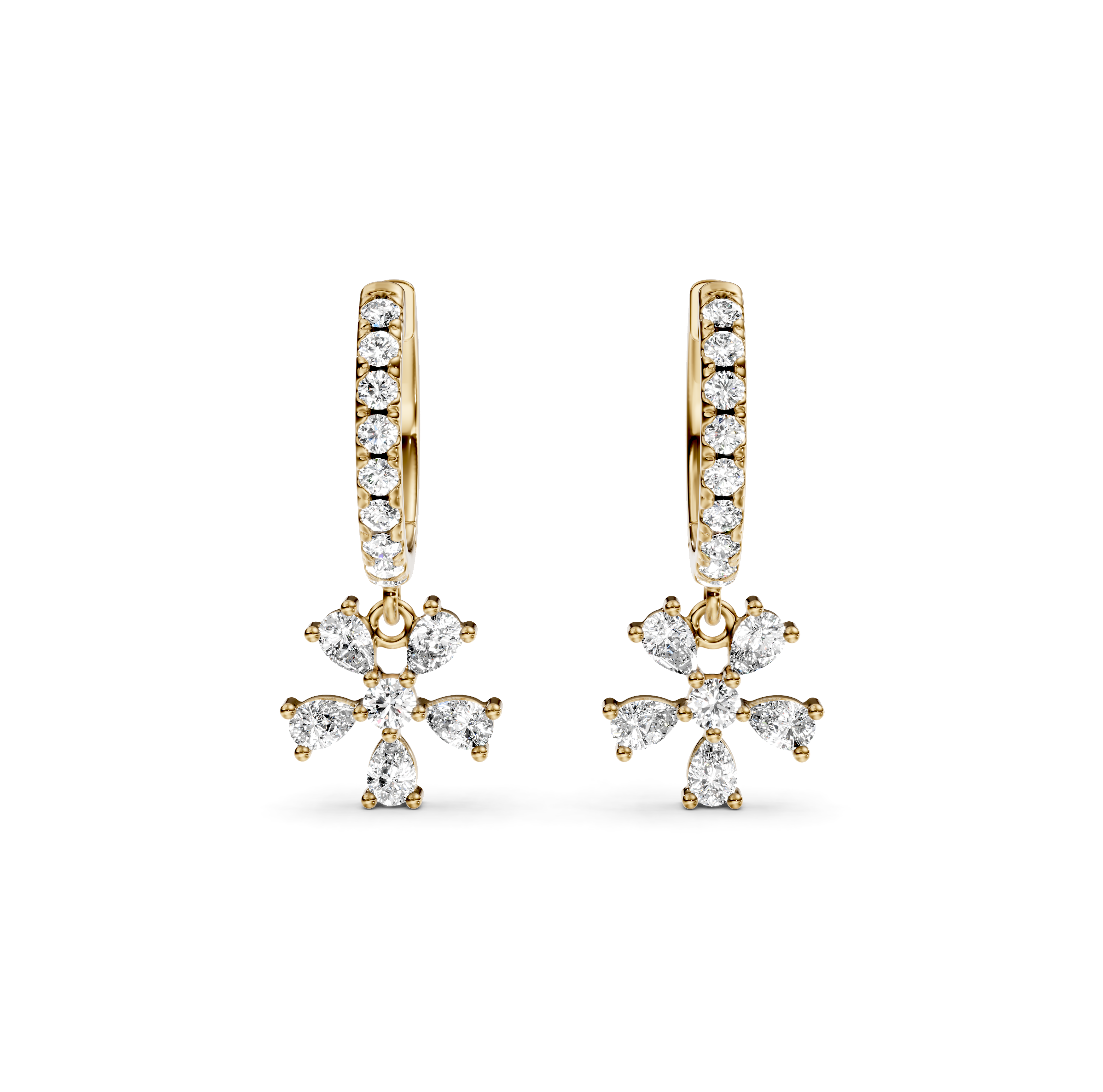 Flower Drop Pavé Diamond Earrings
