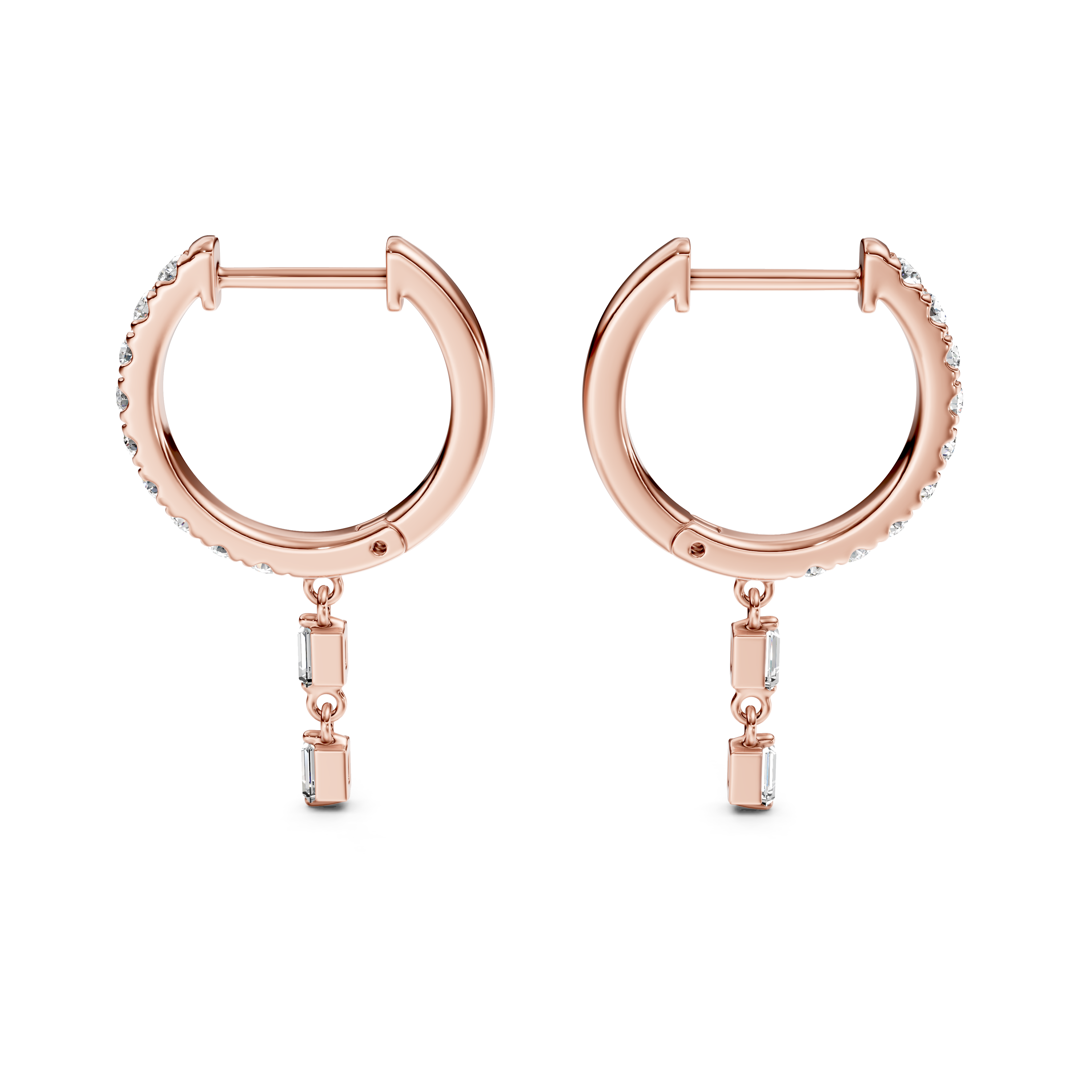 Emerald Cut Double Drop Pavé Diamond Earrings