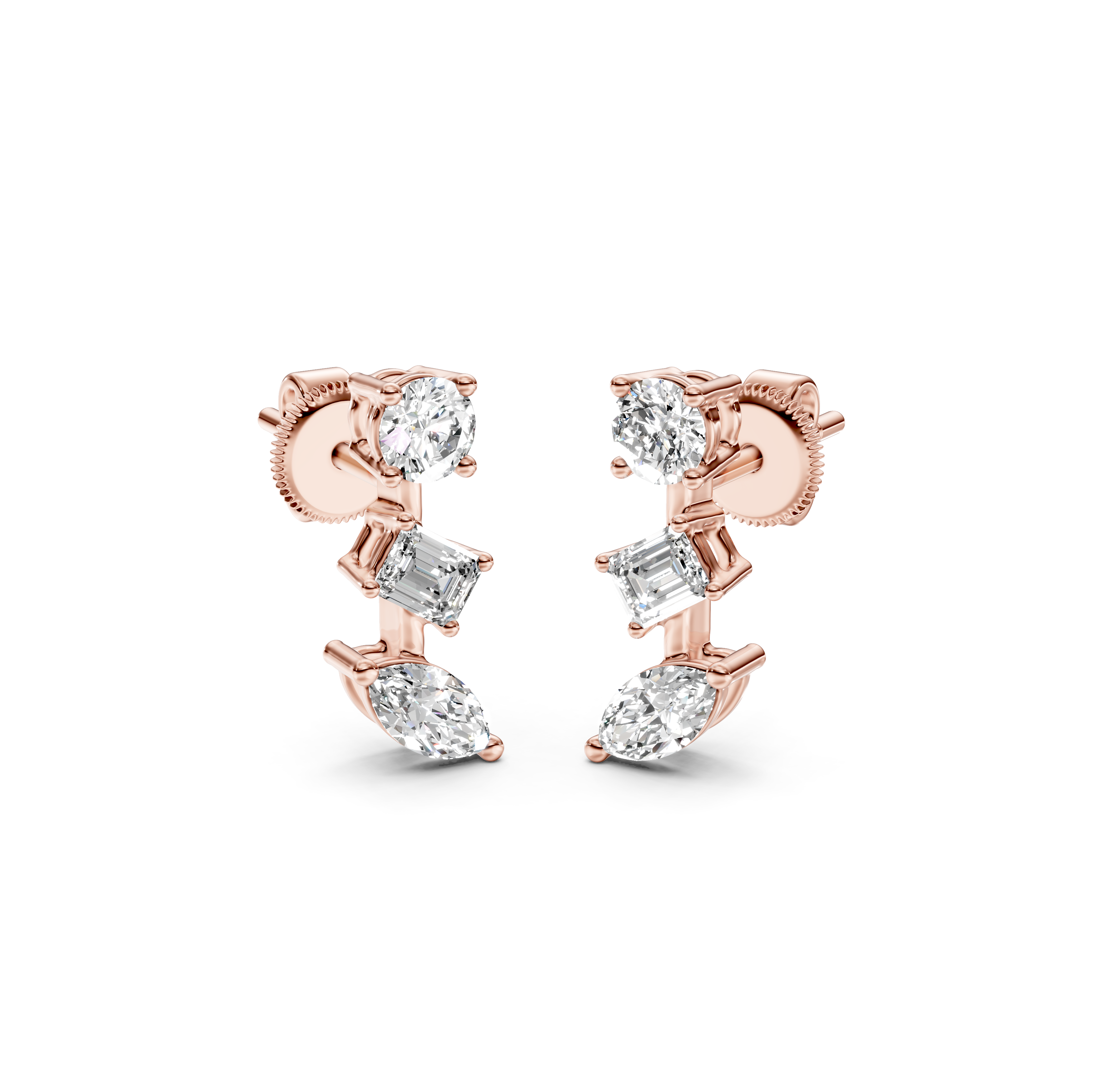 Multi-Cut Diamond Bar Stud Earrings