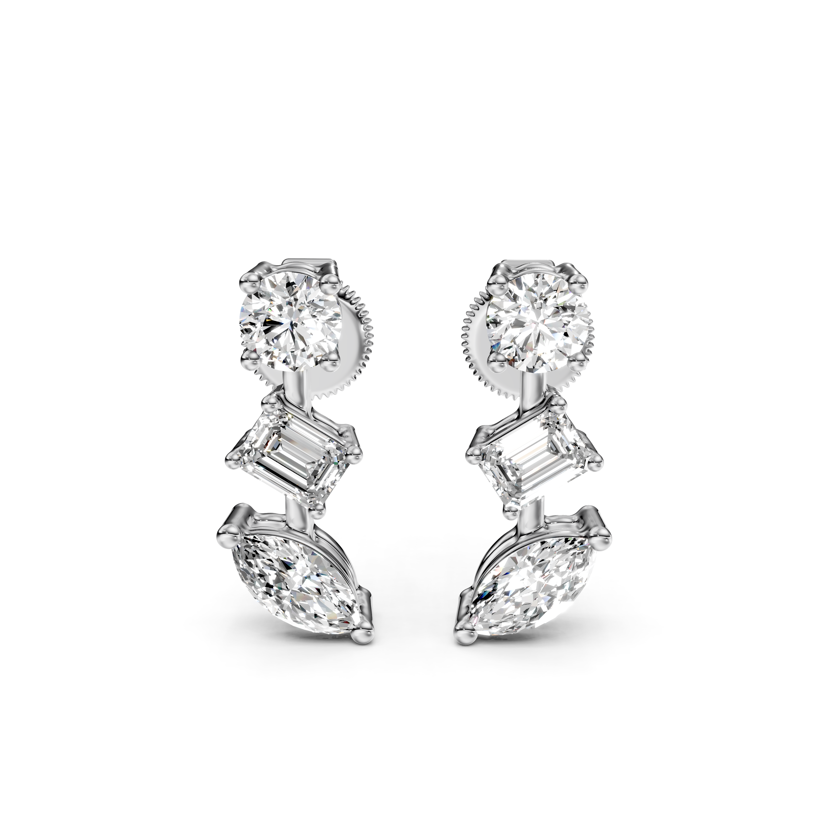 Multi-Cut Diamond Bar Stud Earrings