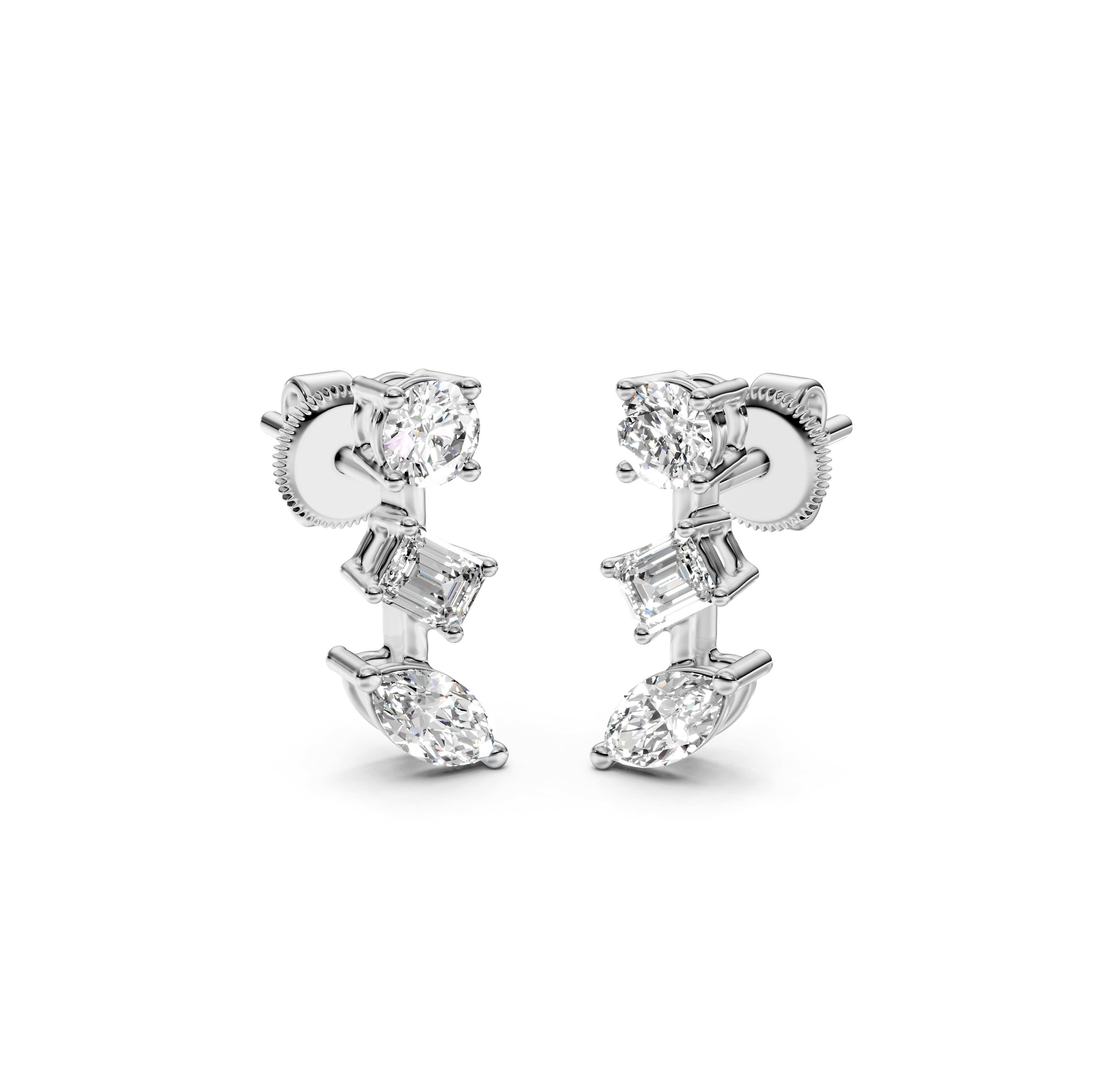 Multi-Cut Diamond Bar Stud Earrings