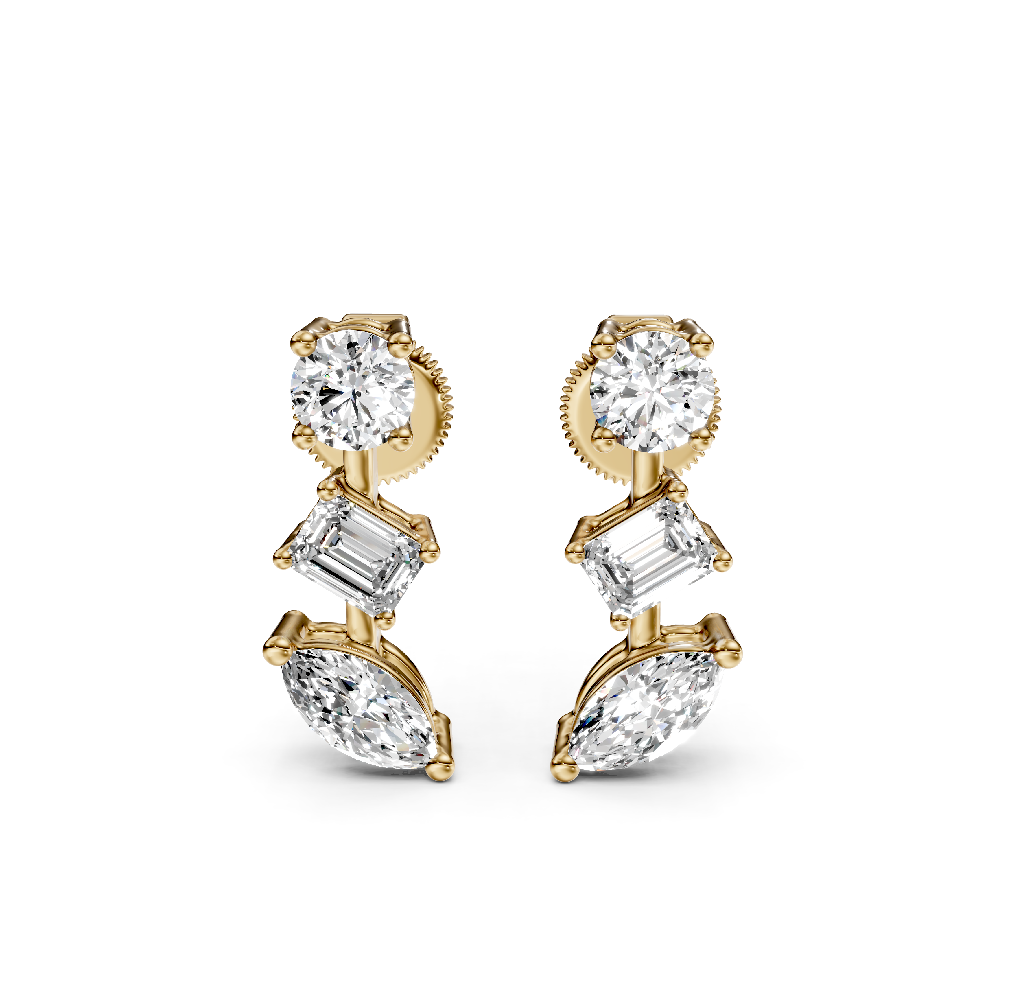 Multi-Cut Diamond Bar Stud Earrings