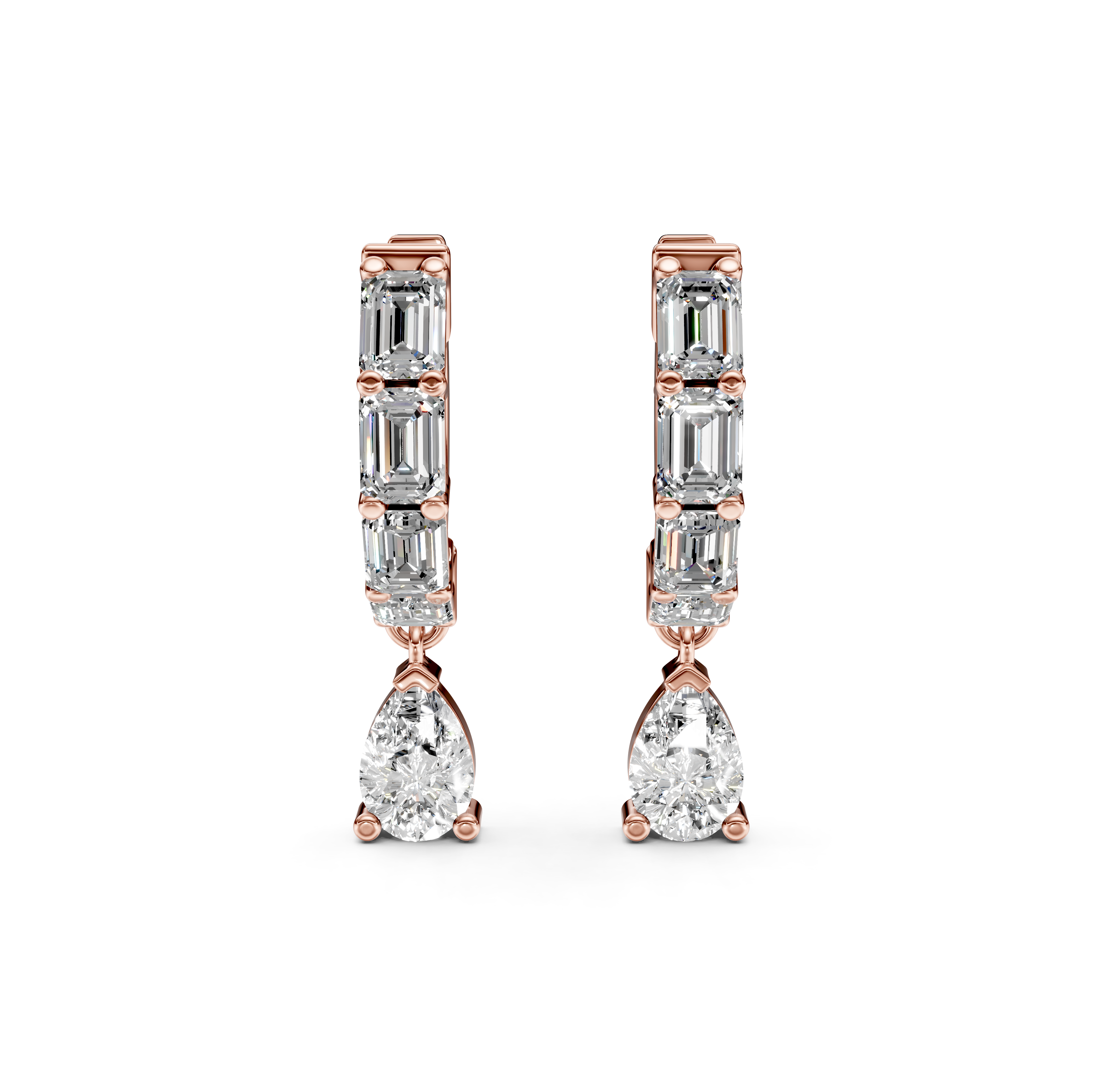 Pear and Emerald-Cut Pavé Drop Diamond Earrings